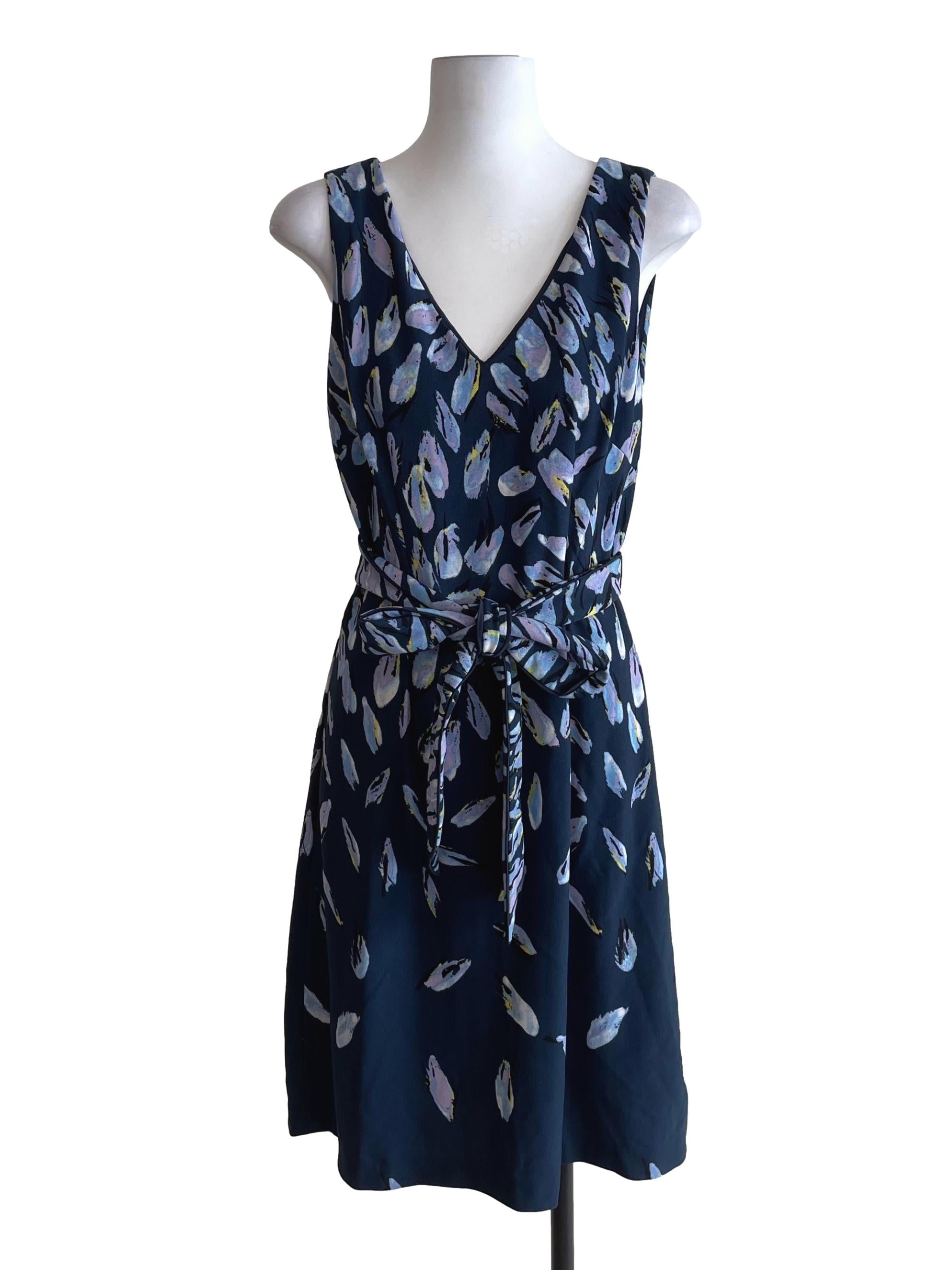 Dark Blue Painting V Neck Dress