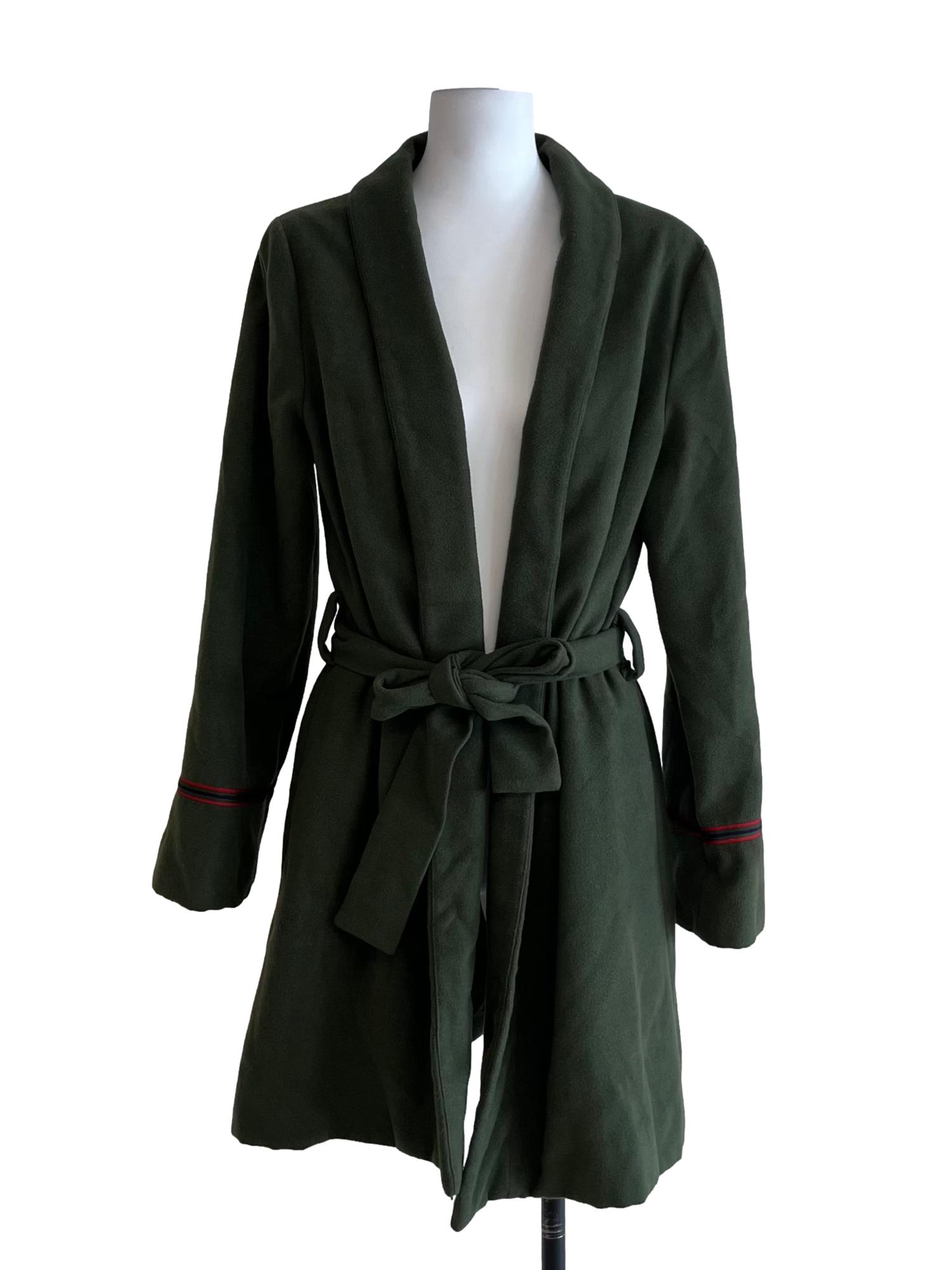 Sage Green Notched Neckline Wrap Coat