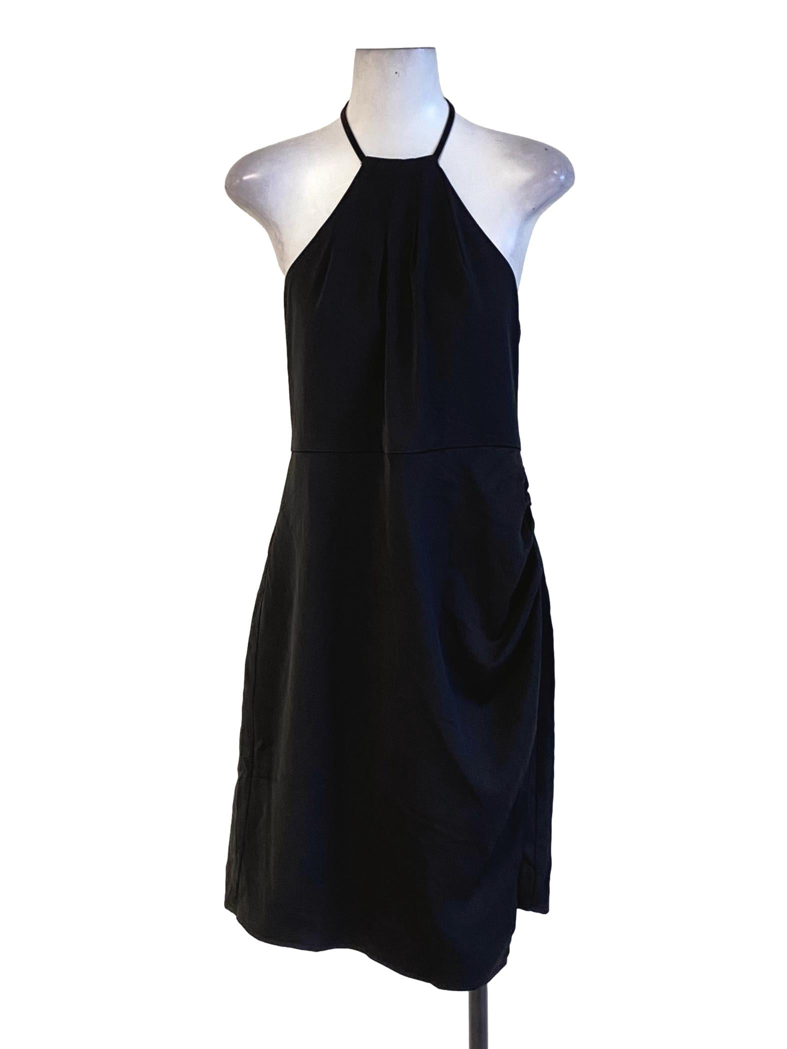 Rich Black Halter Neck Wrap Bodycon Dress