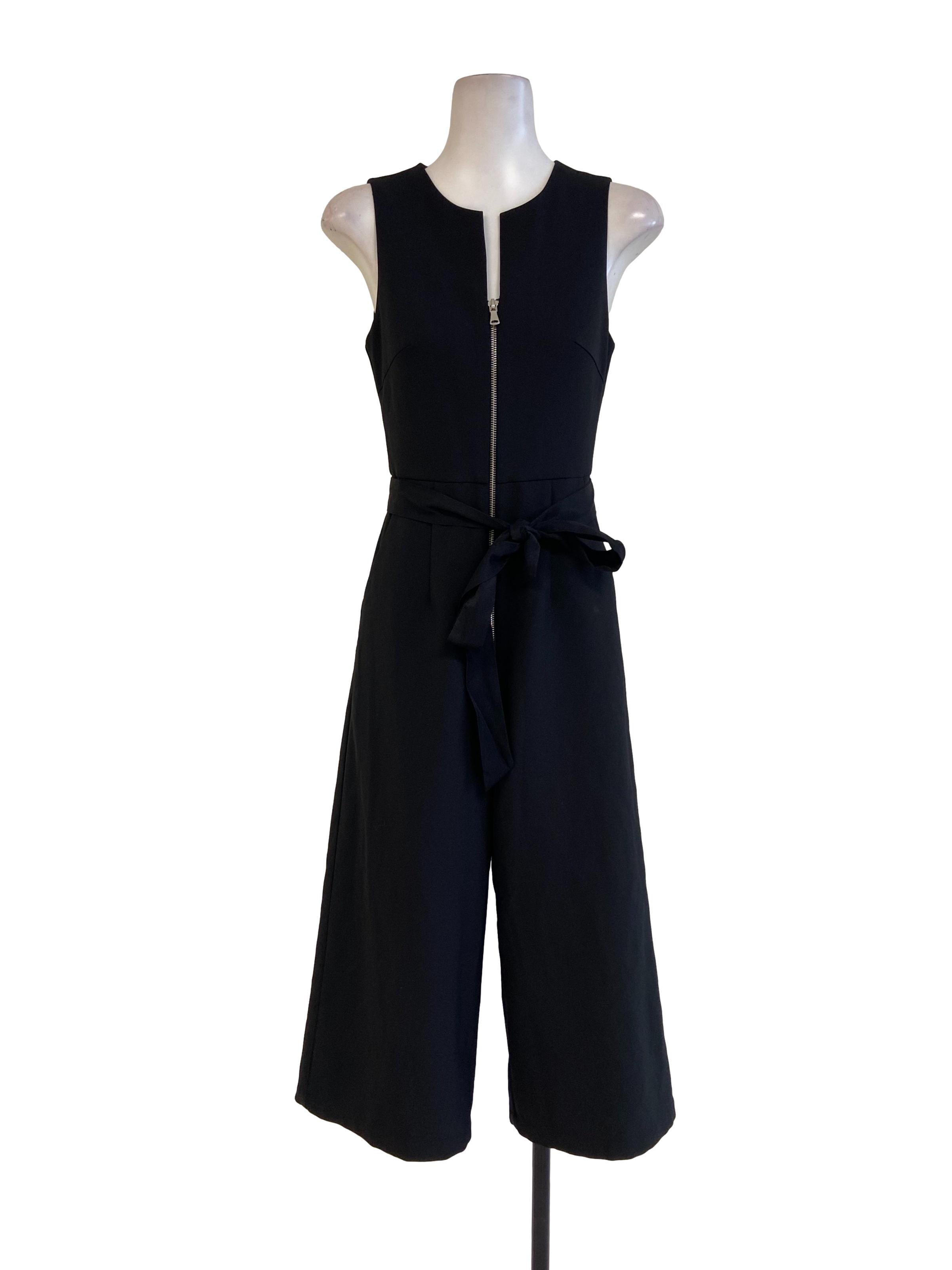 Black Sleeveless Twill Jumpsuits