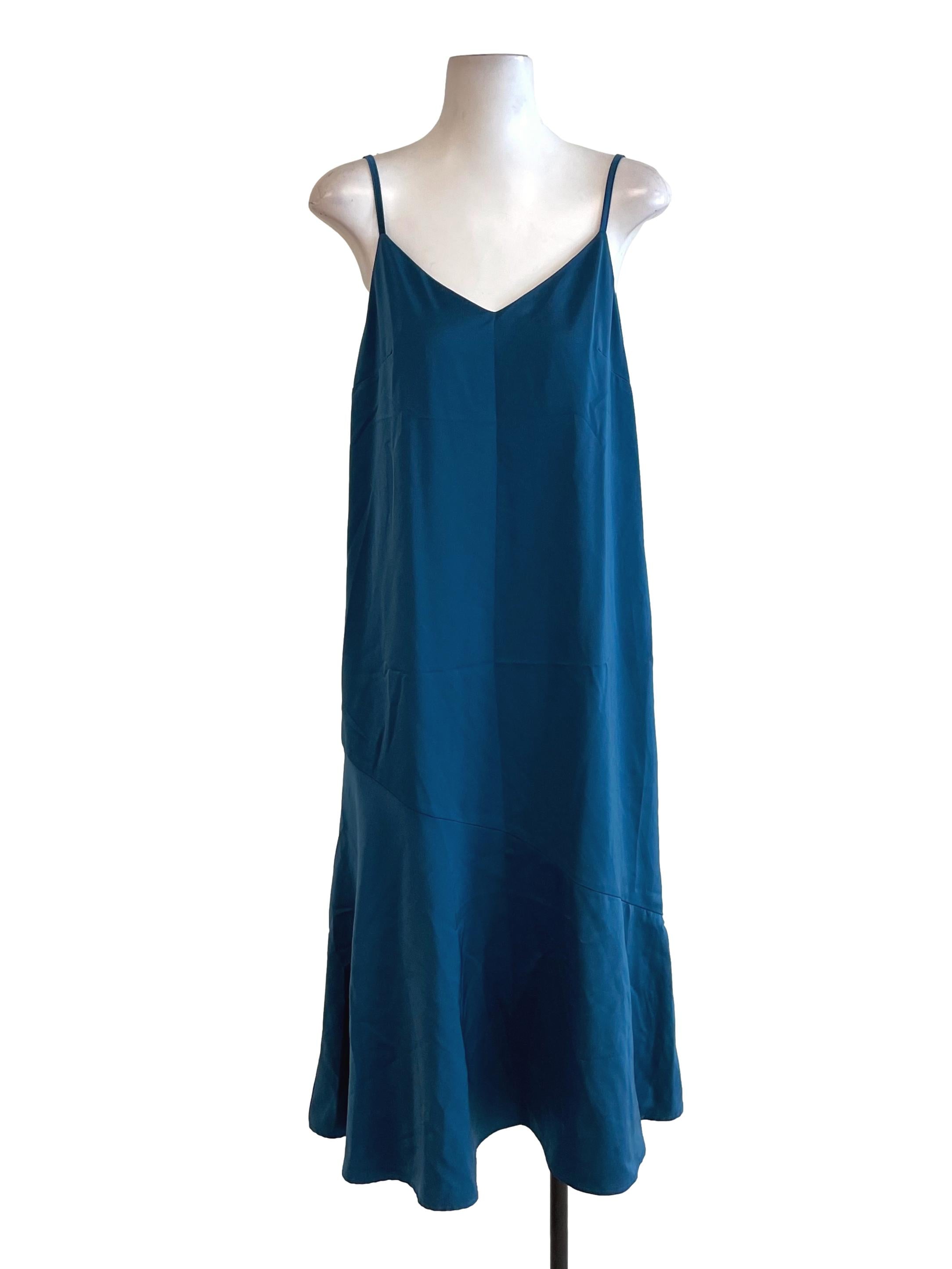 Spruce Satin V Neck Dress