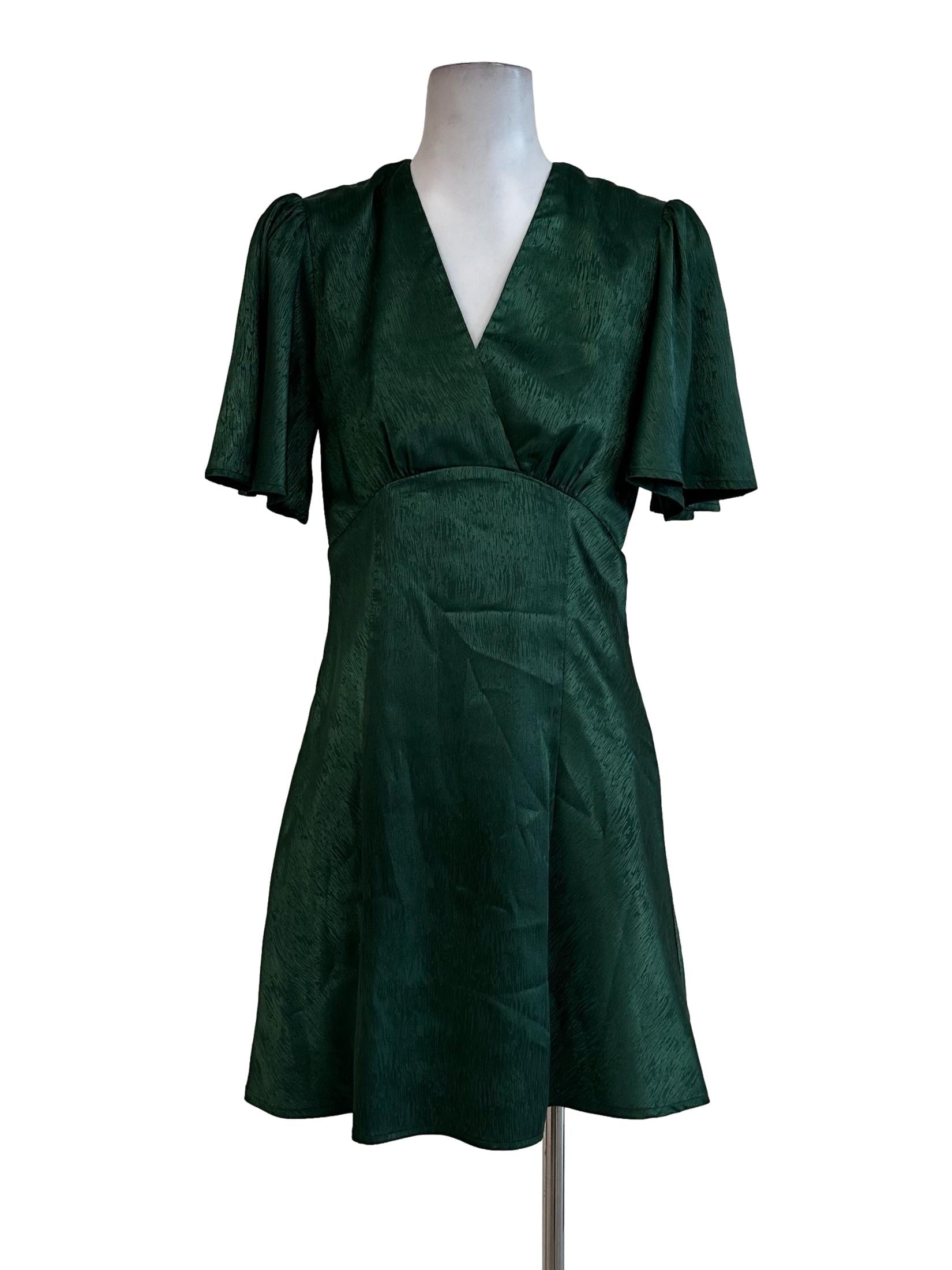 Emerald Green V Neckline Mini Dress