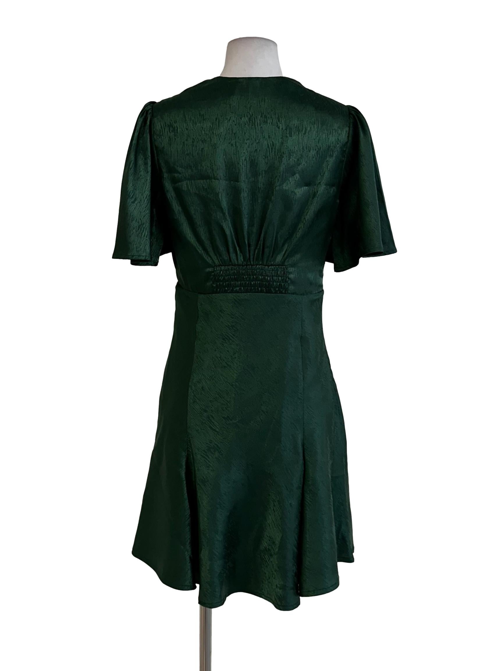 Emerald Green V Neckline Mini Dress