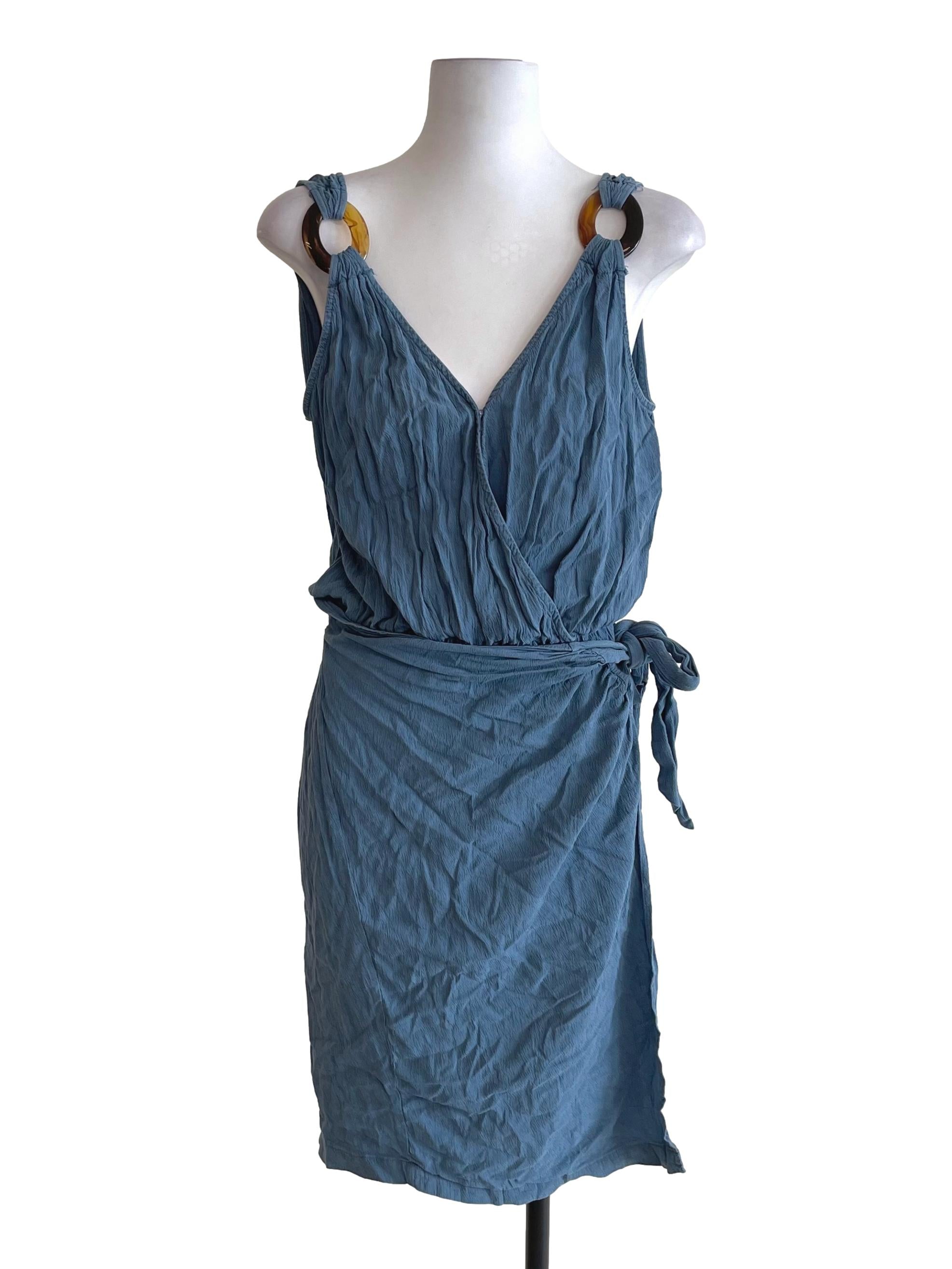 Light Aegean Blue Buckled Straps Wrap Dress