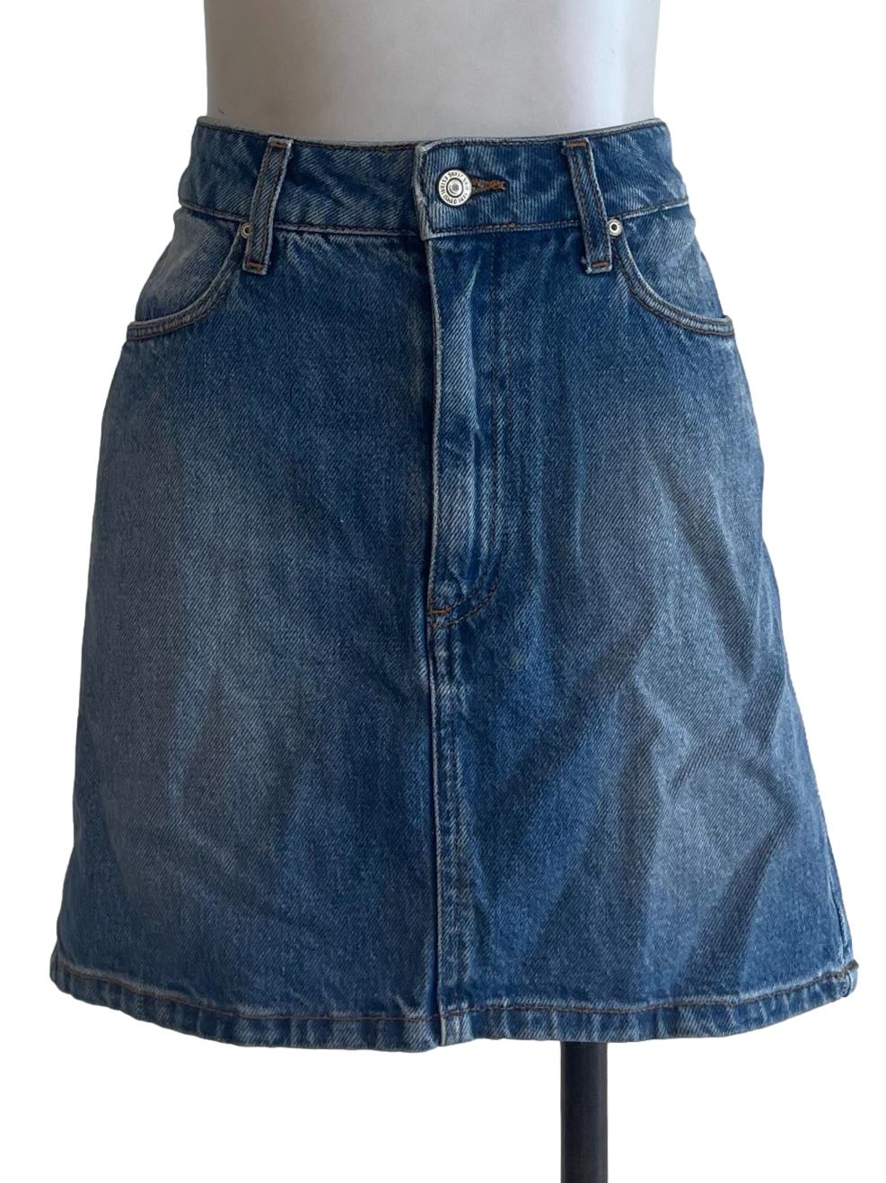 Washed Blue Denim Mini Skirt