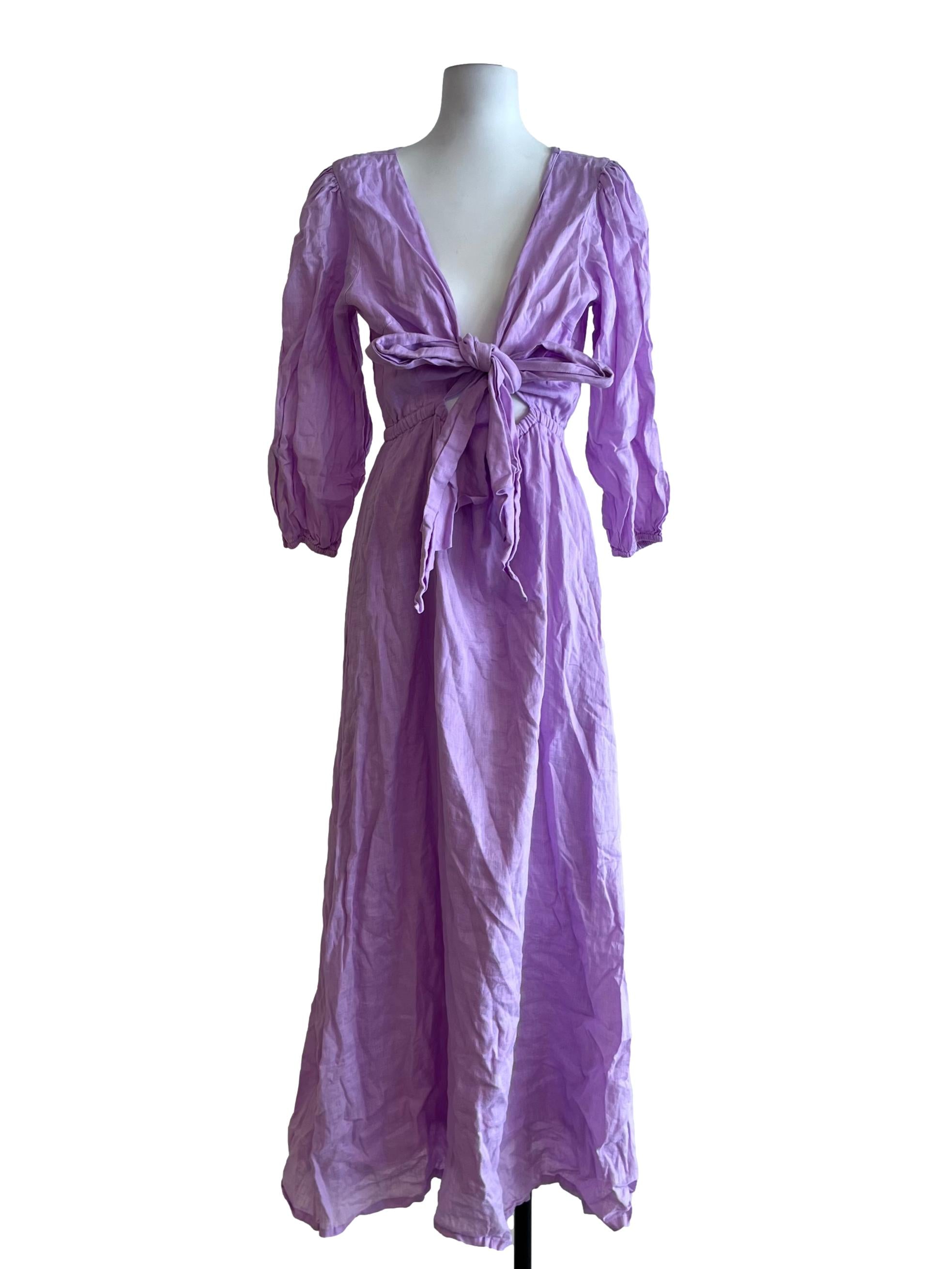 Lavender Purple V-Neckline Empire Dress