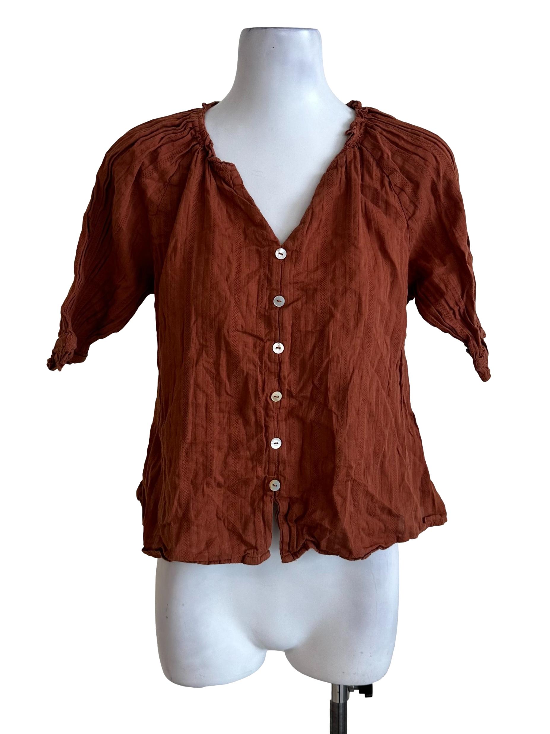 Brick Brown Textured Button Top