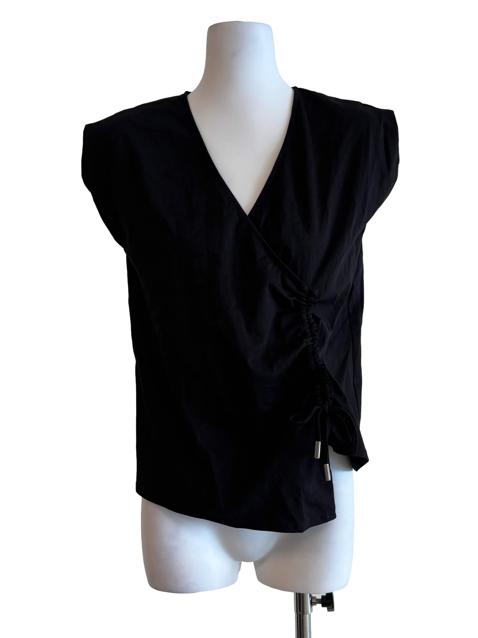 Soft Black Sleeveless Scrunch Cotton Top