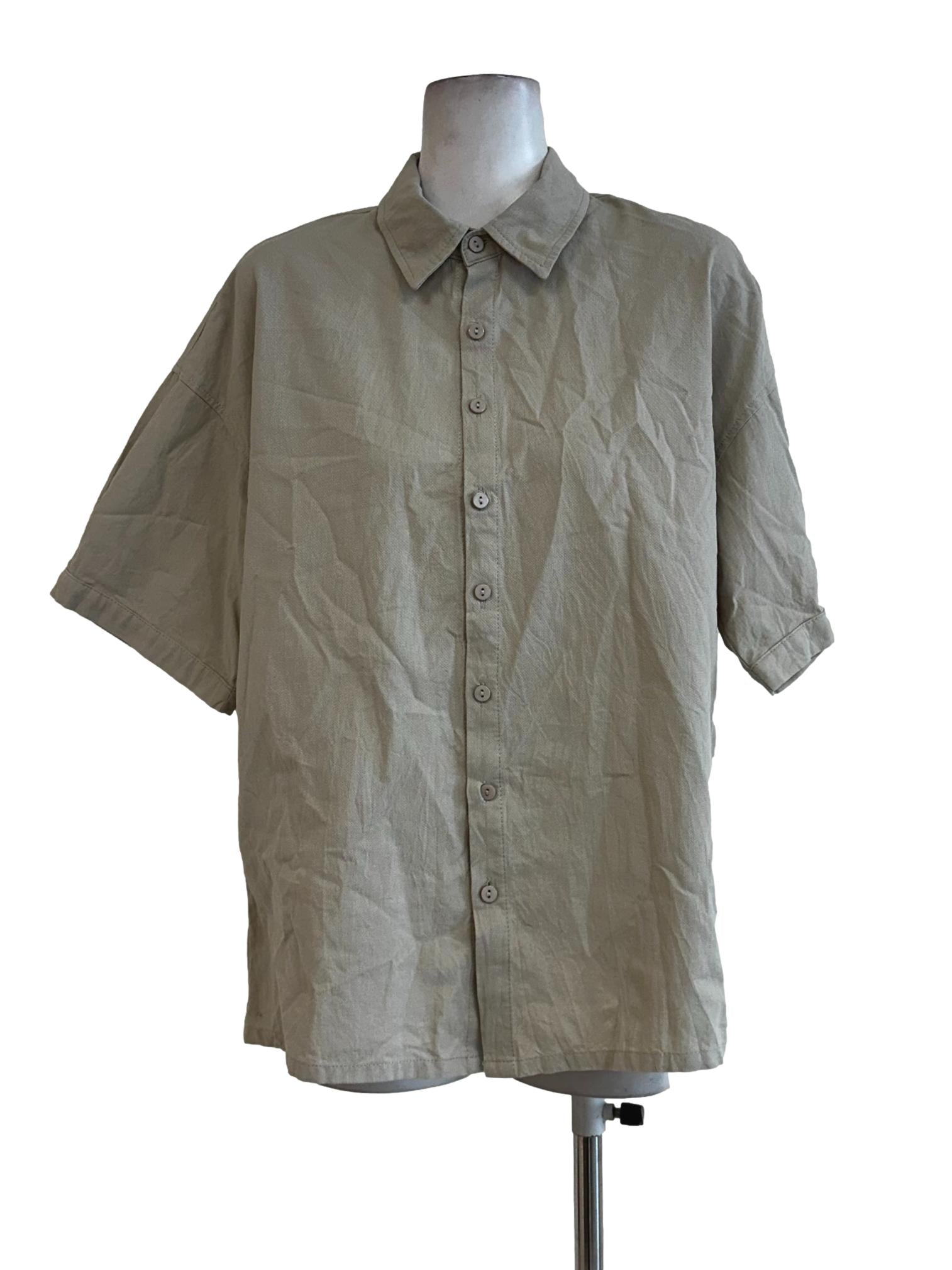 Beige Collar Button Top