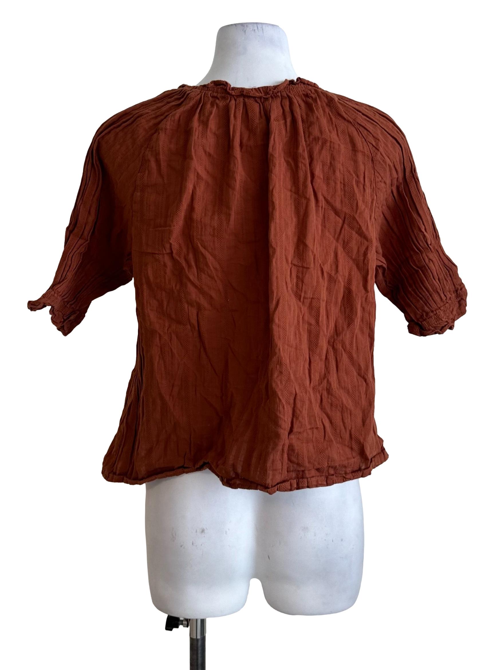 Brick Brown Textured Button Top