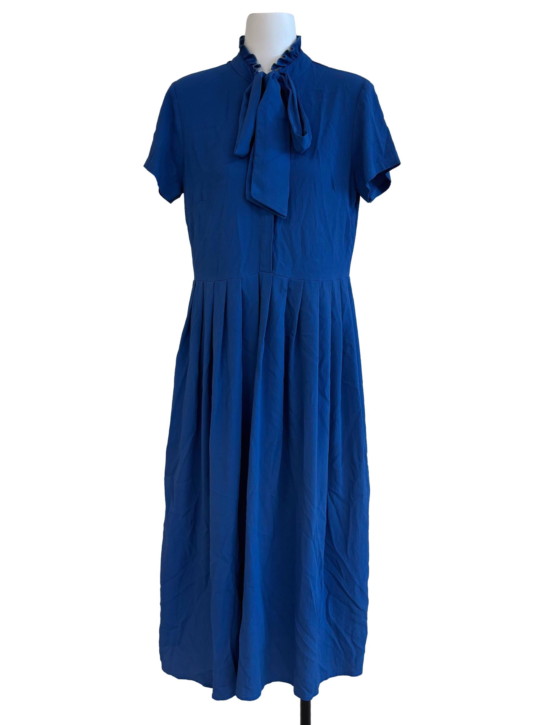 Azure Blue A-Line Victorian Neckline Dress