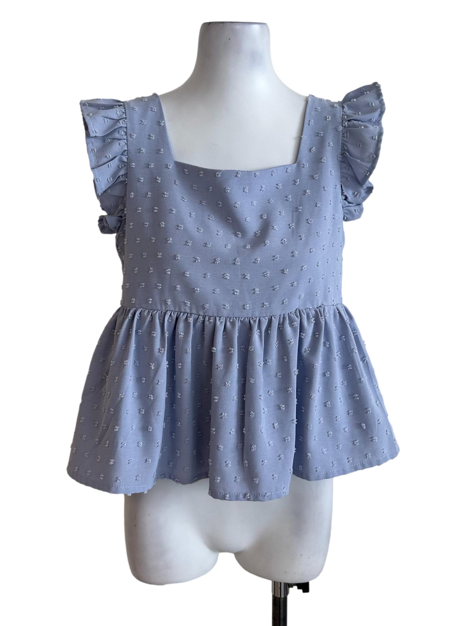Dusty Blue Textured Ruffle Peplum Top