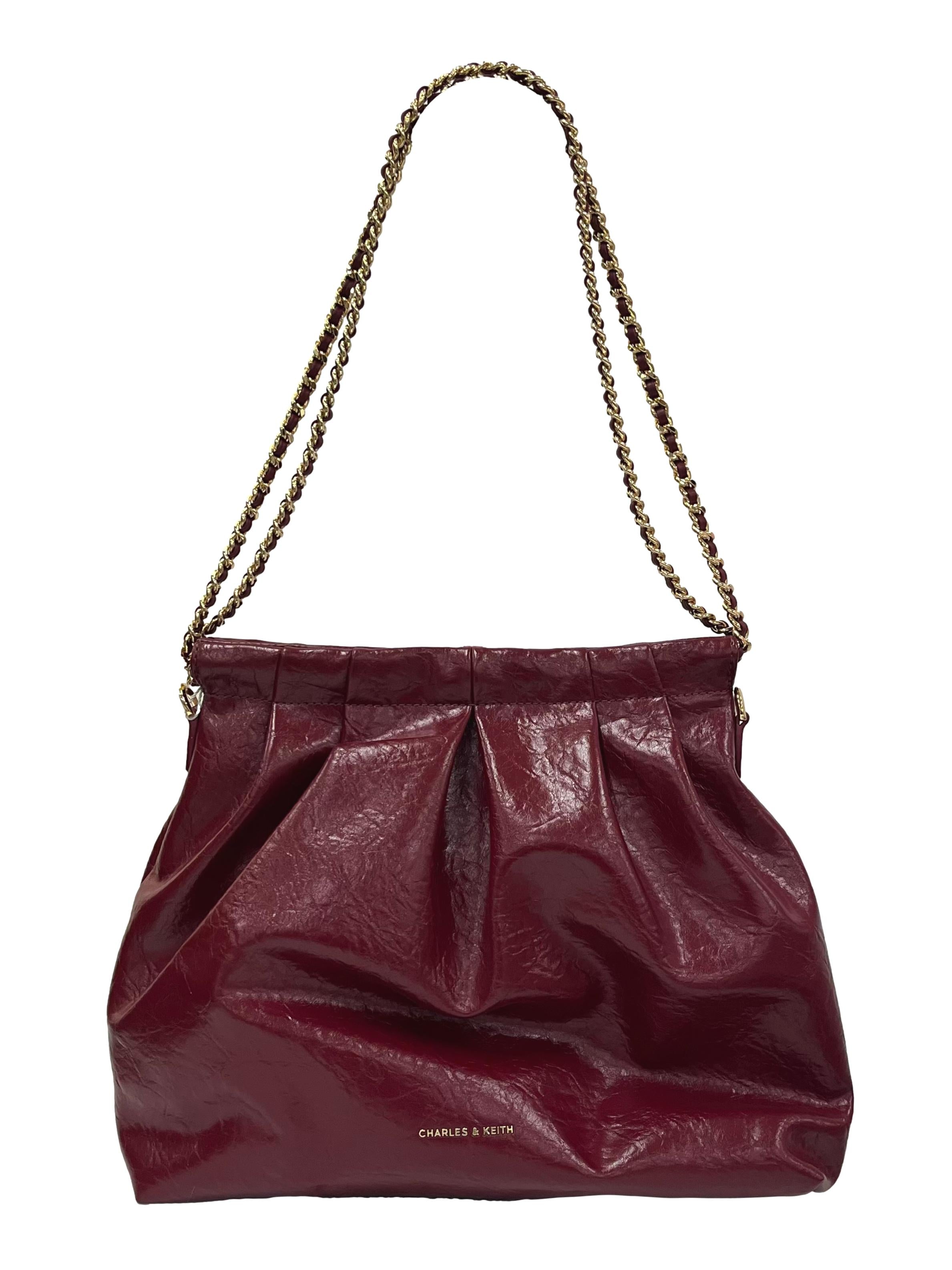 Burgundy Duo Double Chain Hobo Bag