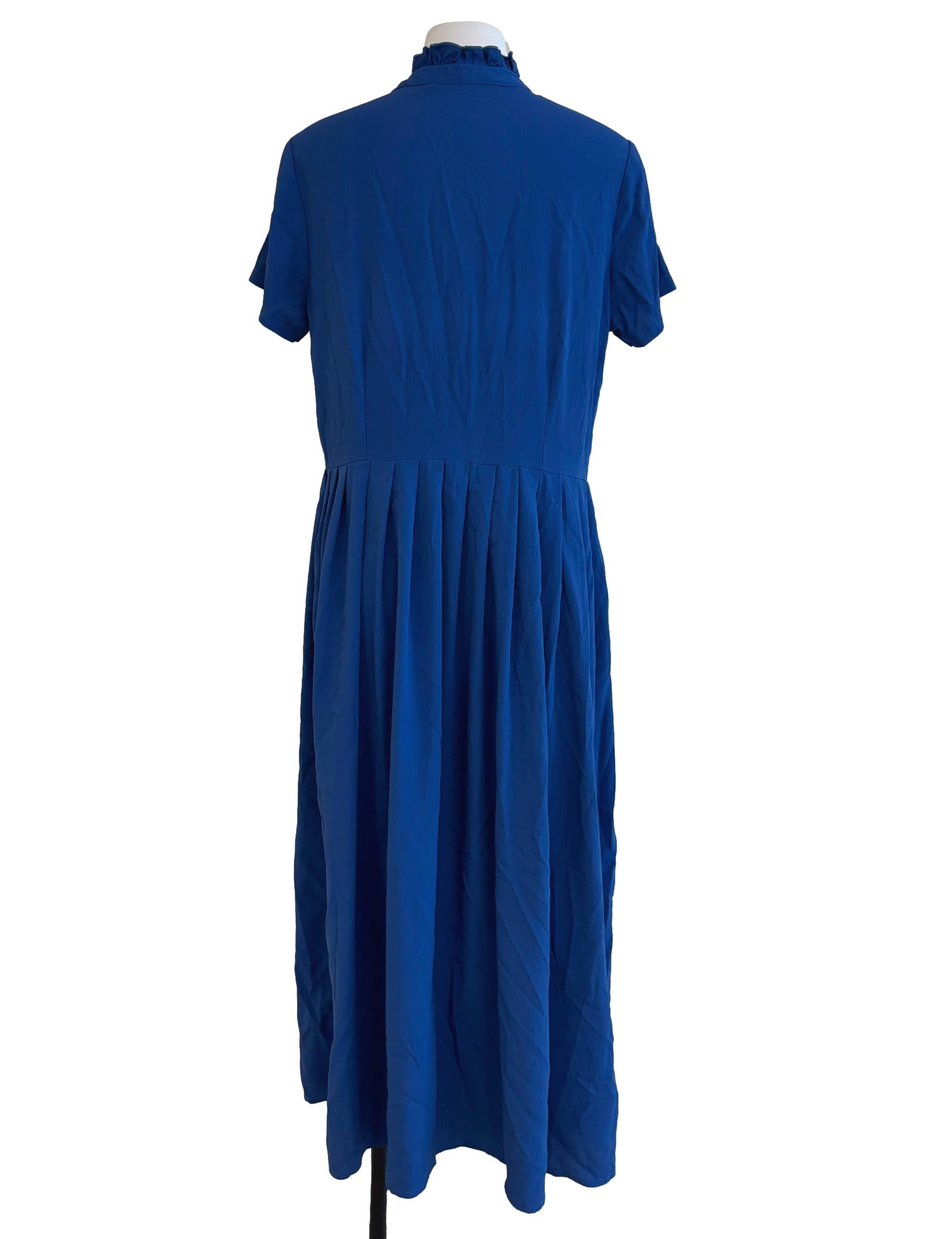 Azure Blue A-Line Victorian Neckline Dress