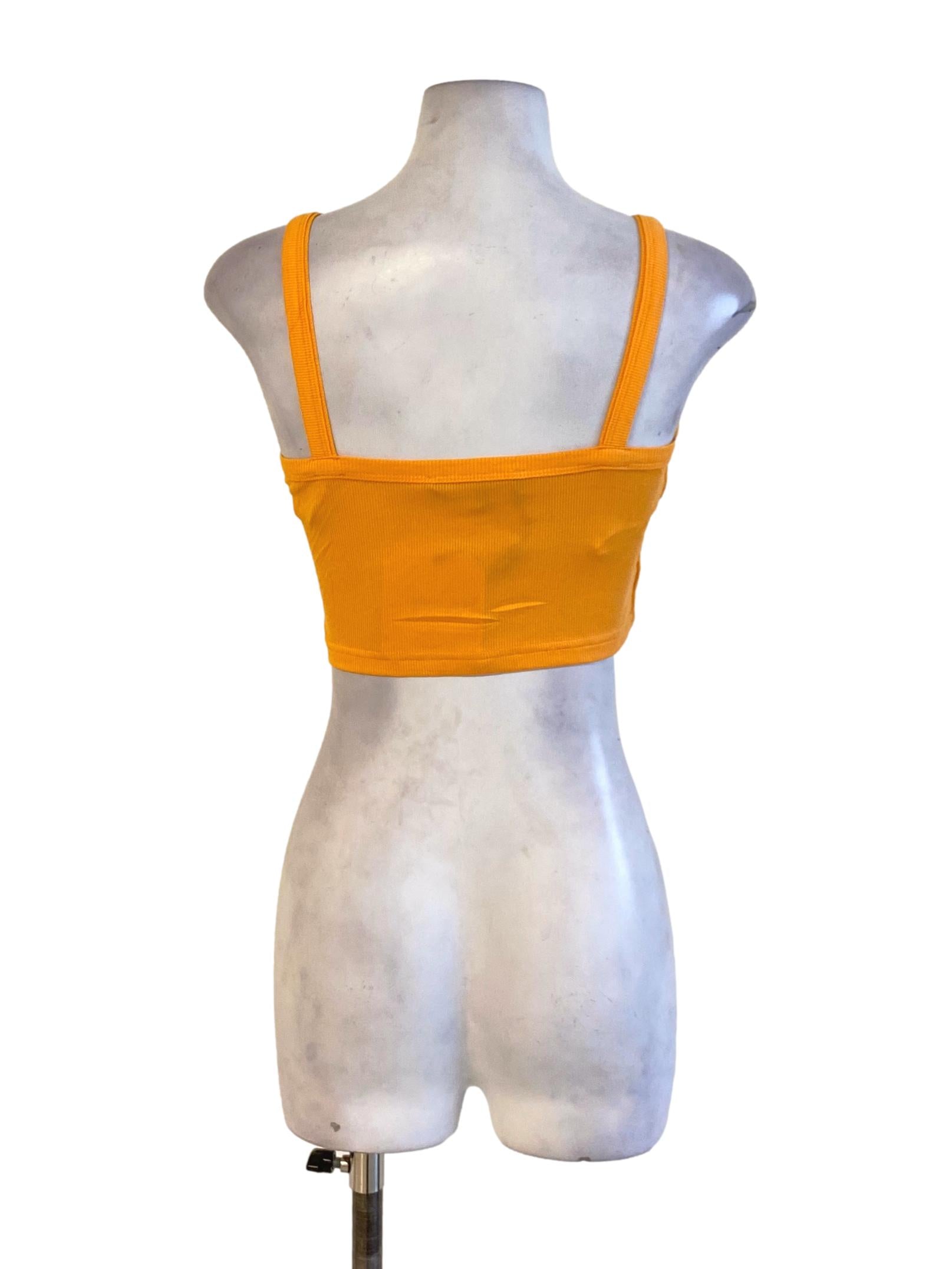 Fire Orange Square Neck Knitted Fit Cropped Top