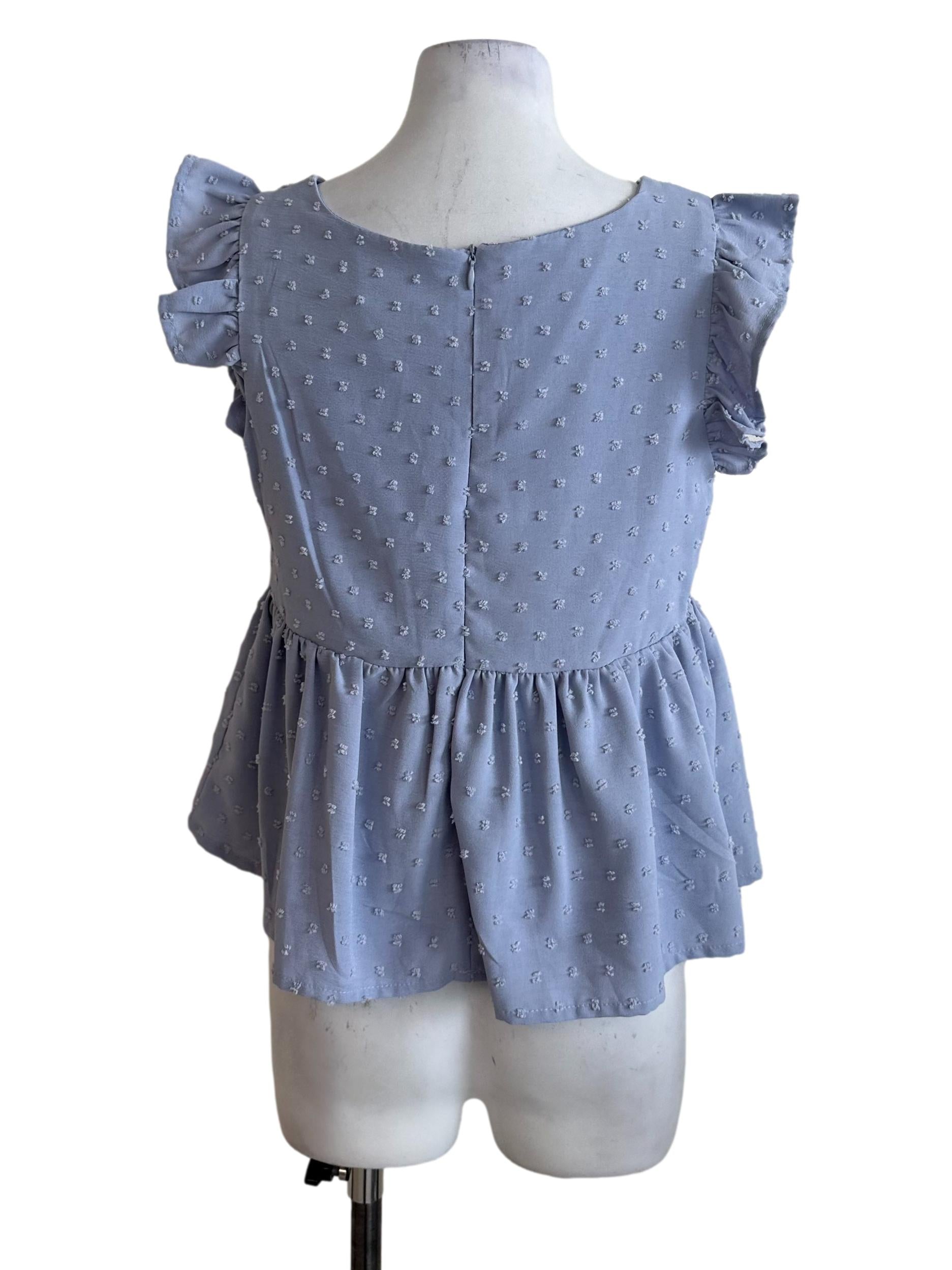 Dusty Blue Textured Ruffle Peplum Top
