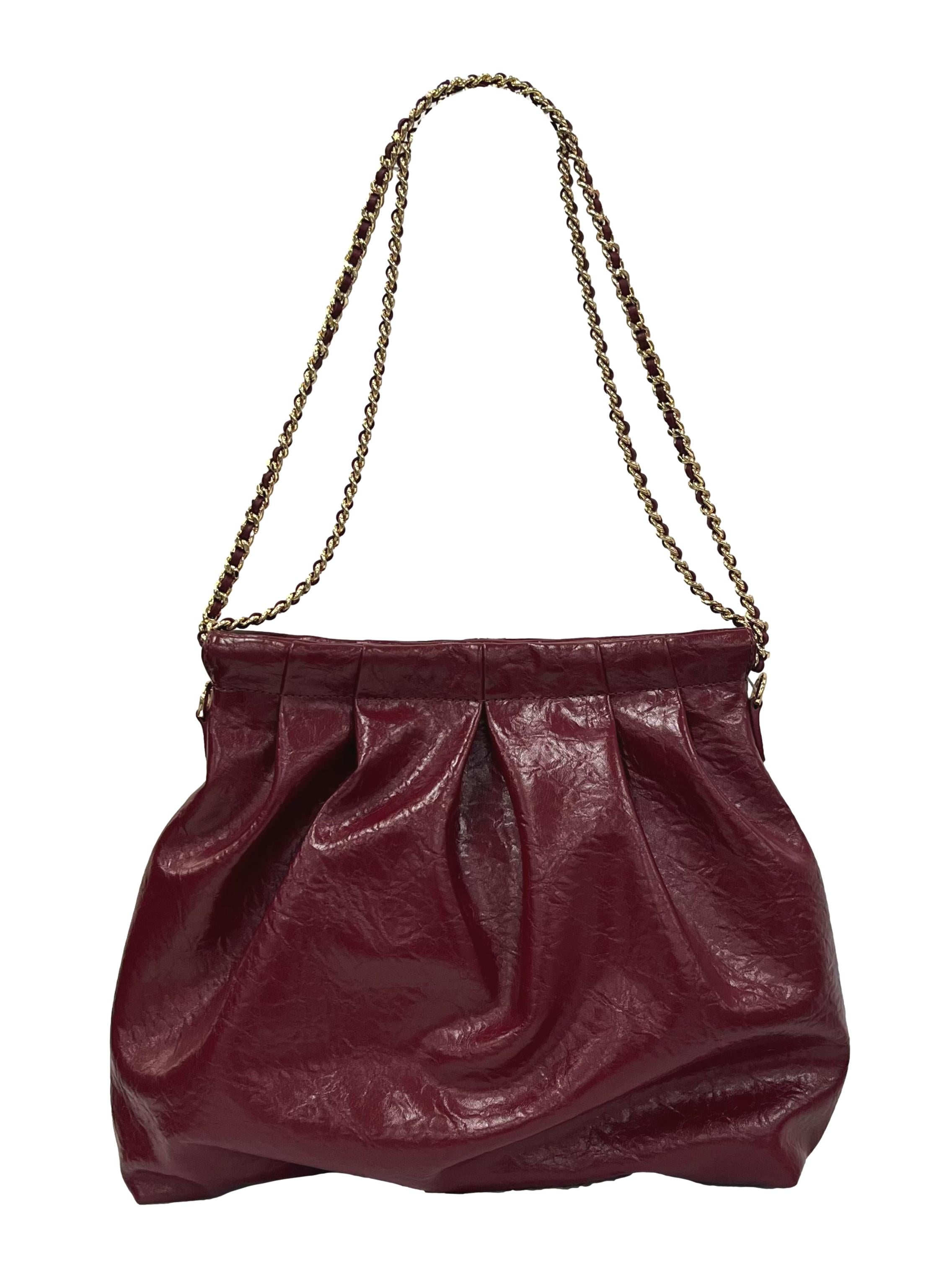 Burgundy Duo Double Chain Hobo Bag