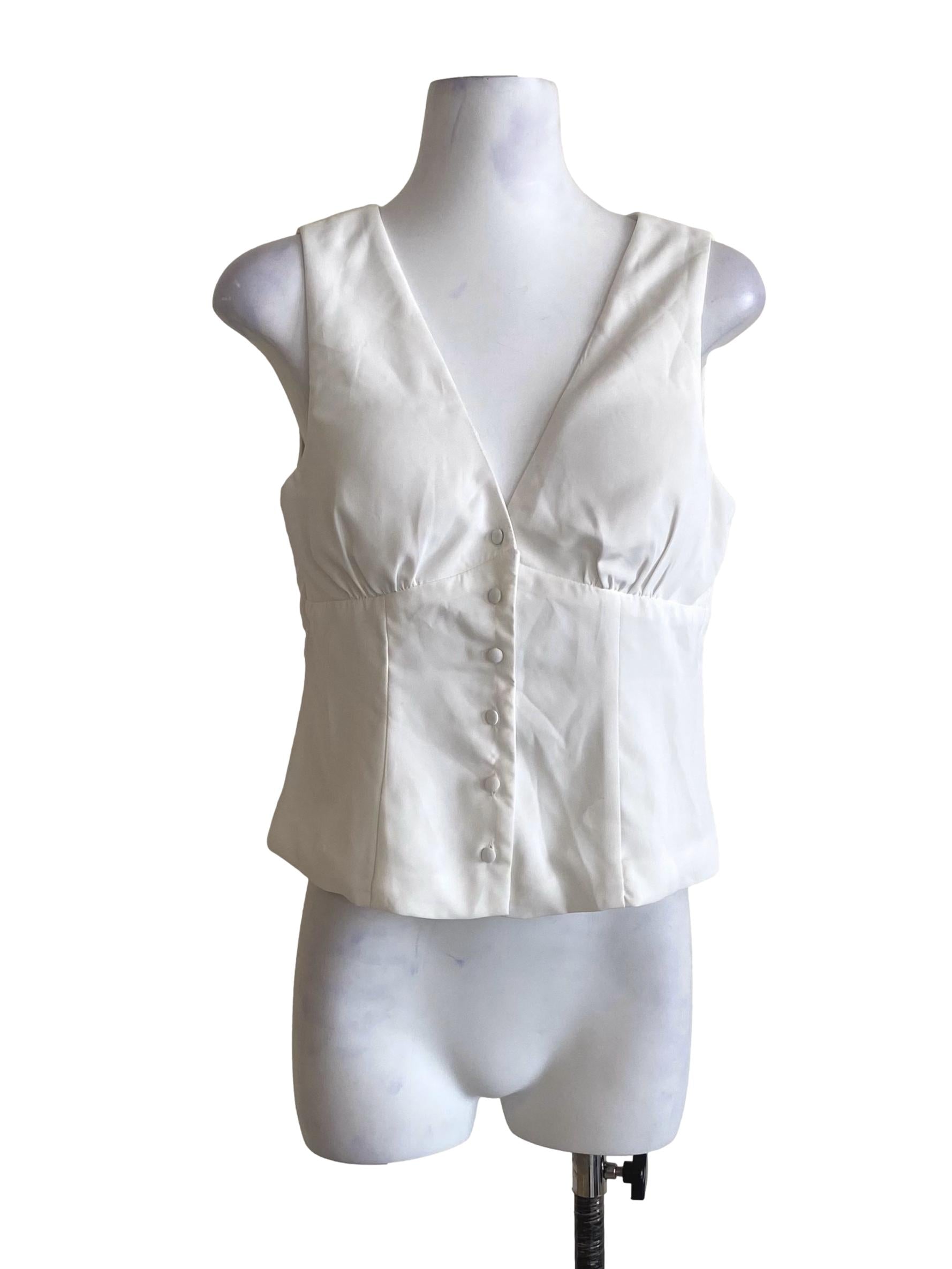 Pearl White Button Down Sleeveless Top YHD