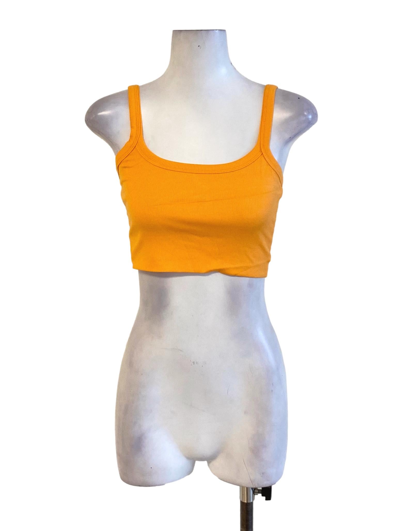Fire Orange Square Neck Knitted Fit Cropped Top