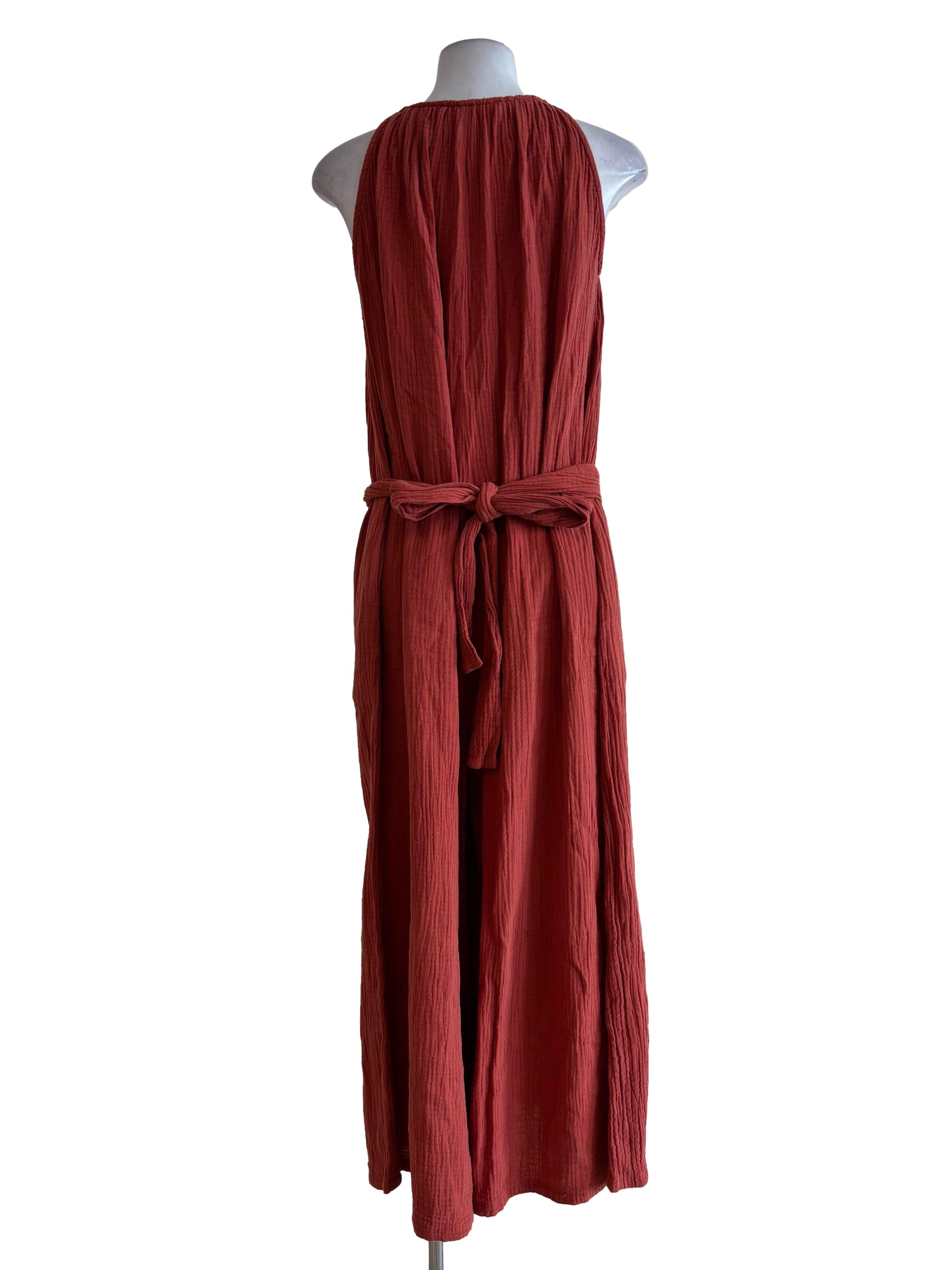 Brick Orange Sleeveless Jumpsuit