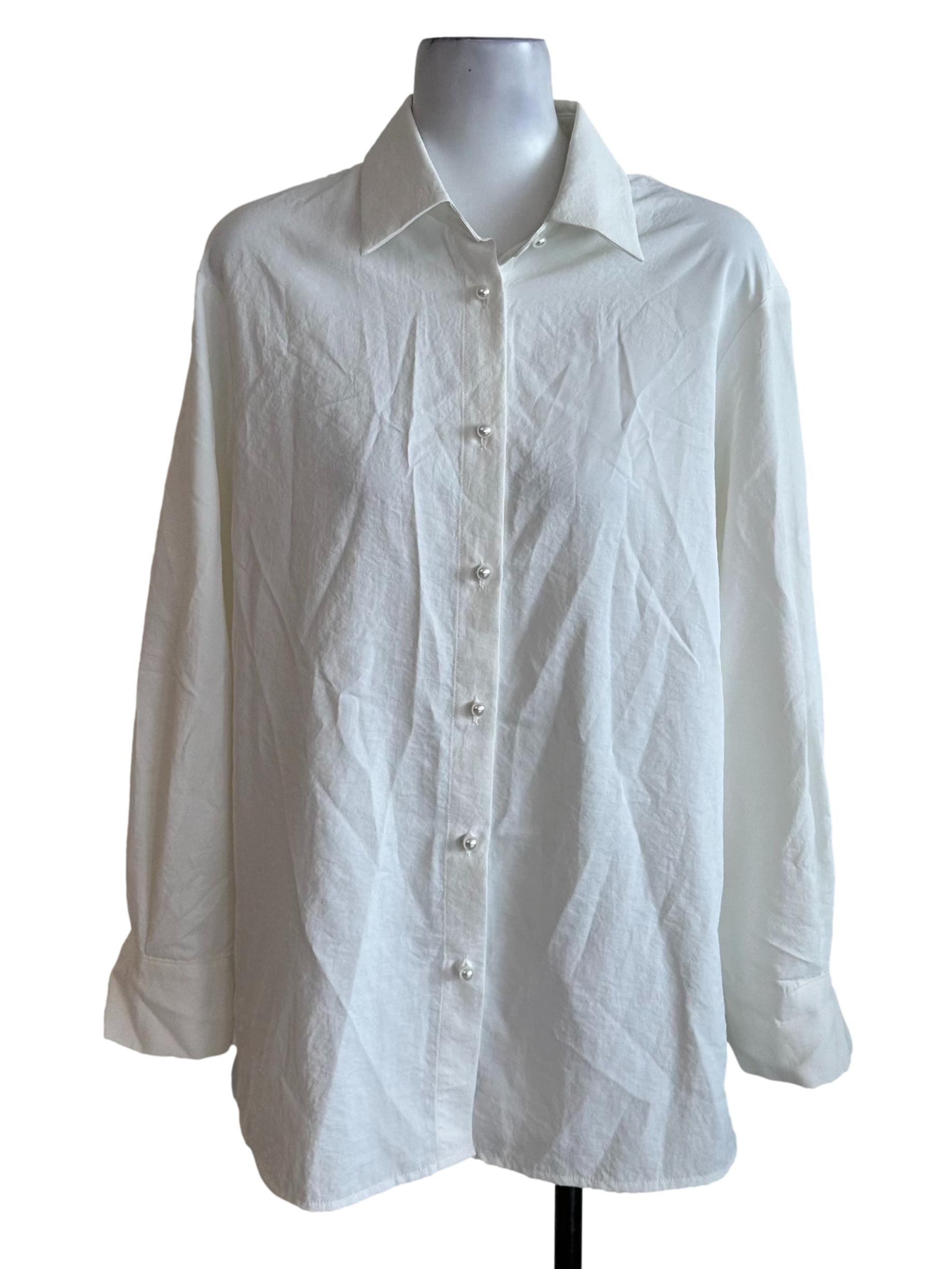 Pearl White Collar Long Sleeve Top