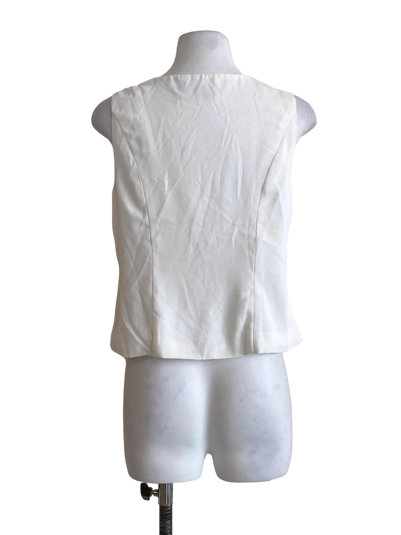 Pearl White Button Down Sleeveless Top YHD