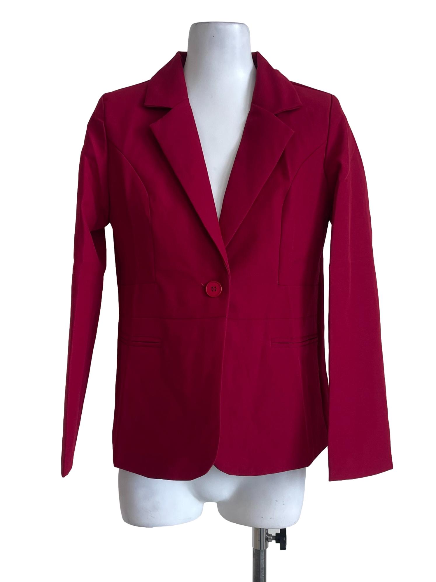 Cherry Red One Button Notch Lapel Blazer