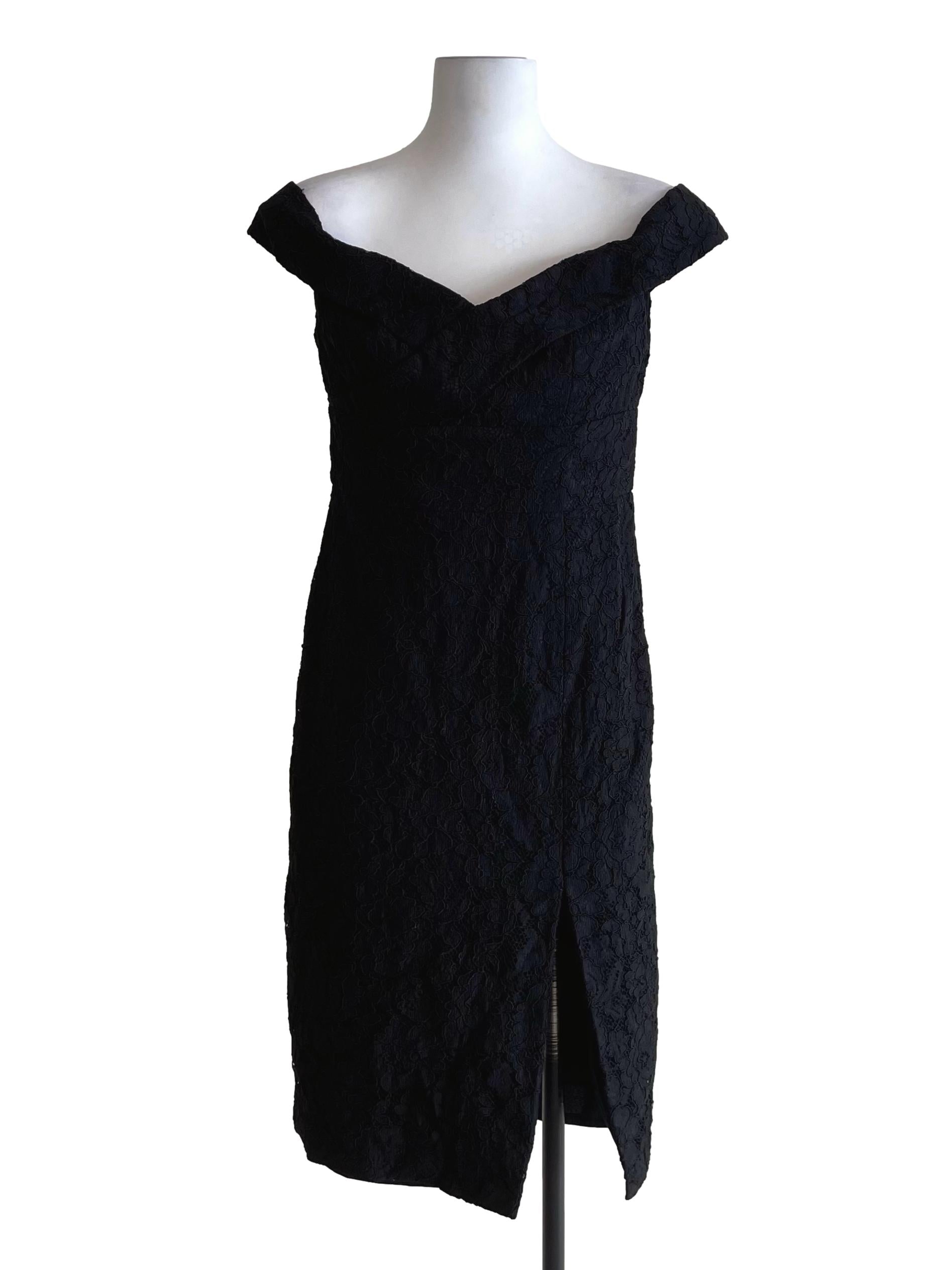 Black Off Shoulder Lace Slit Dress