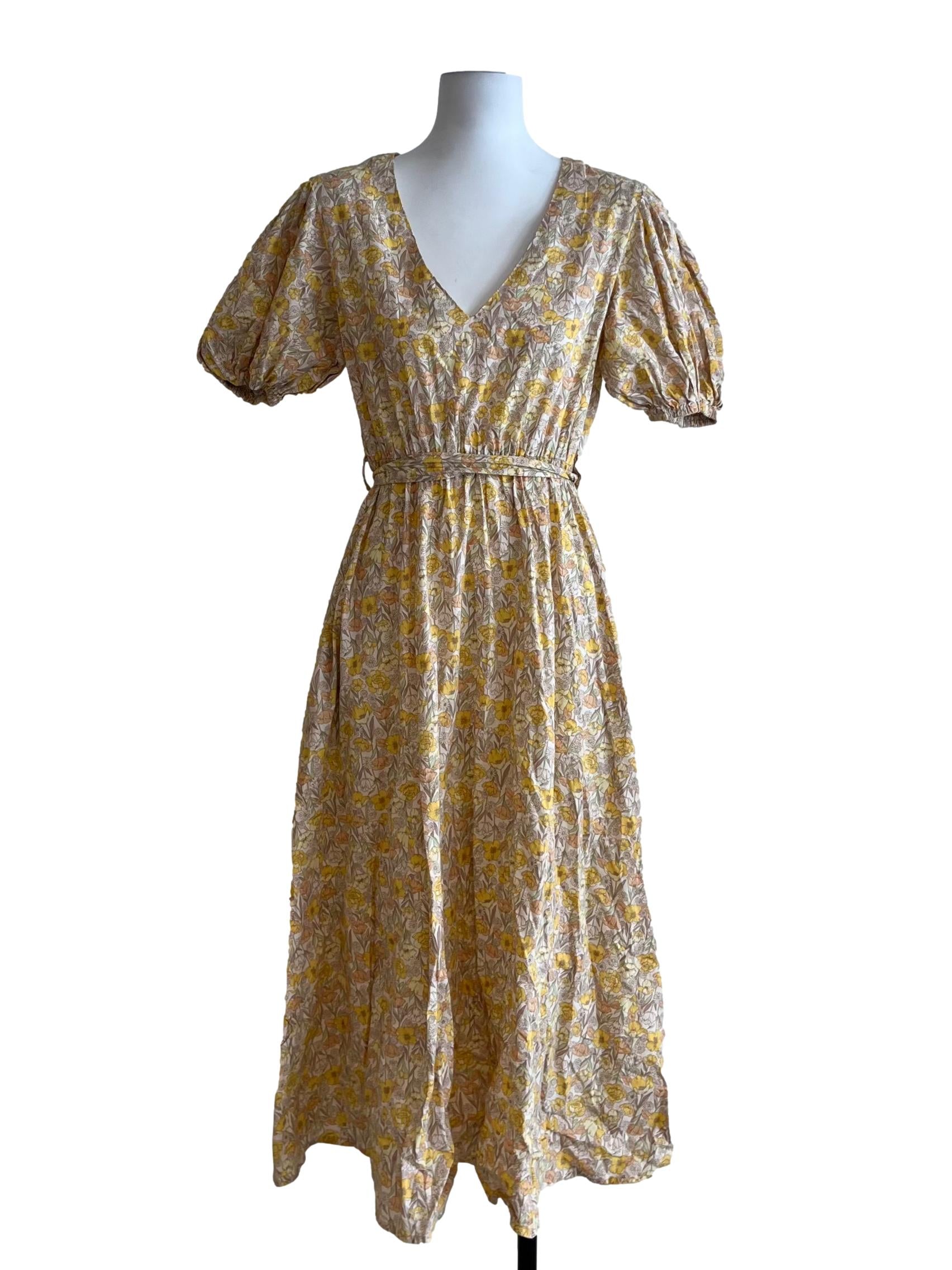Latte Beige Floral Empire Dress