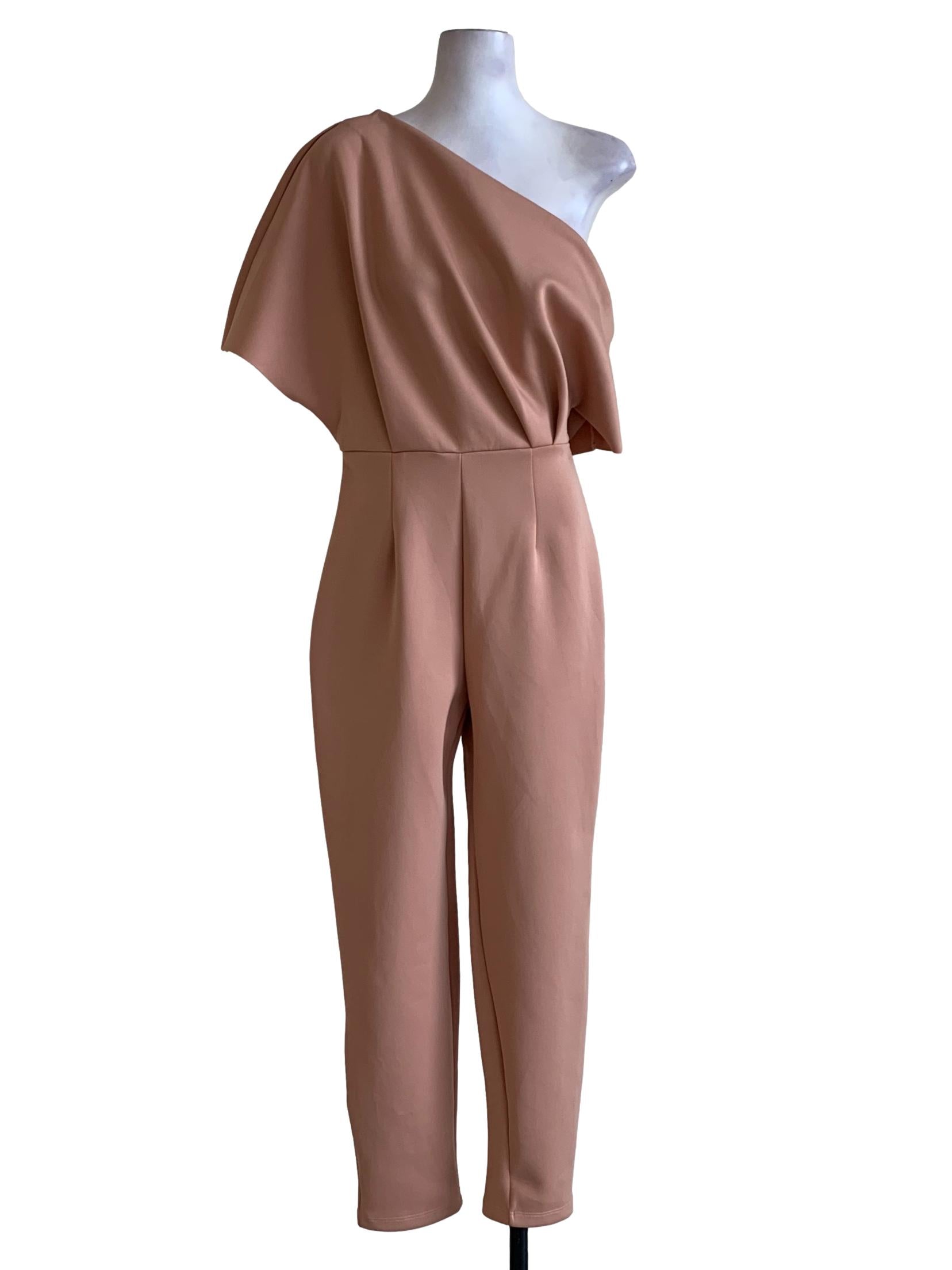 Peach Pink Batwing Sleeve Pleated Waist Jumpsuit