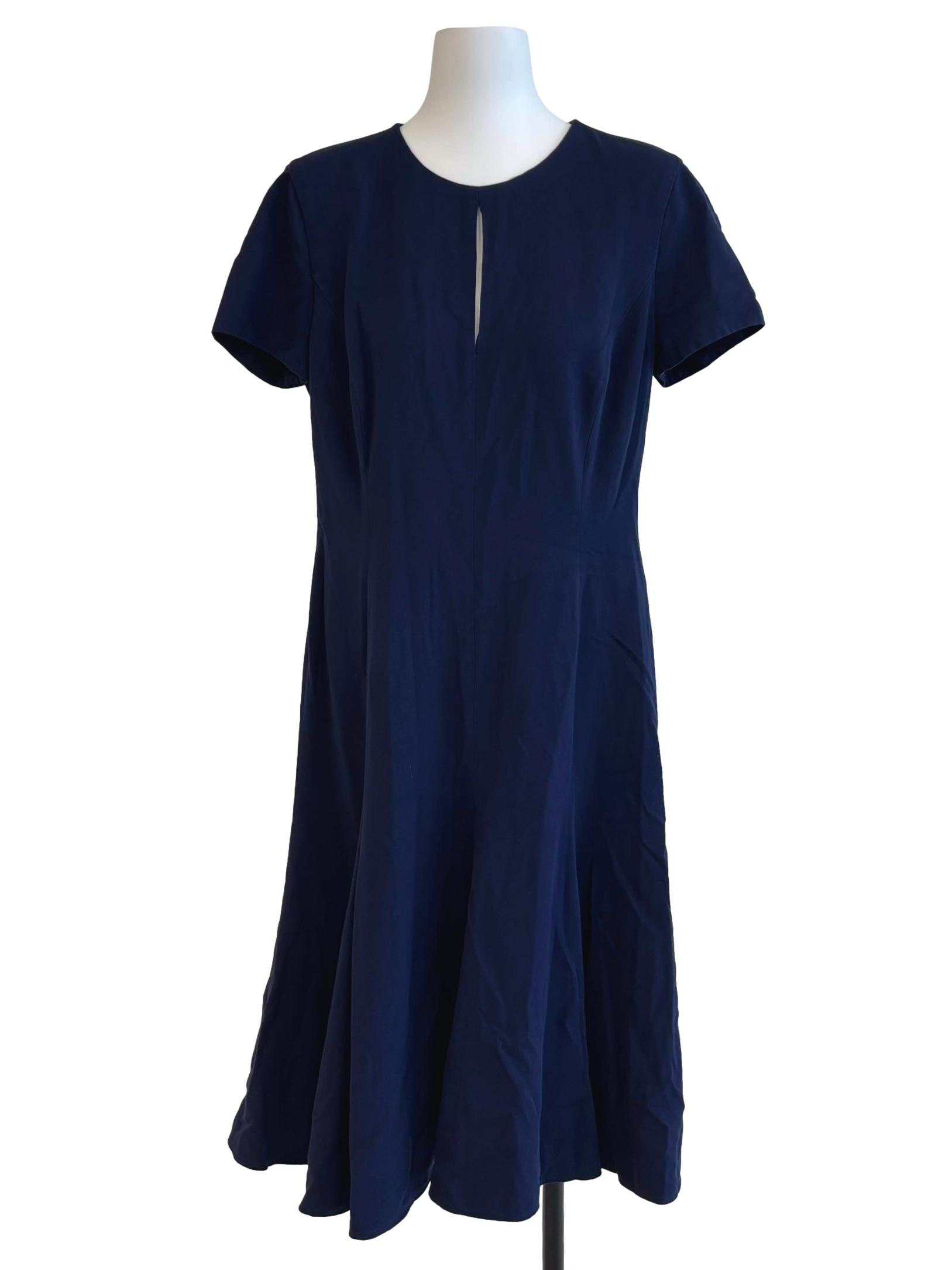 Navy Blue Short Sleeve A-Line Dress