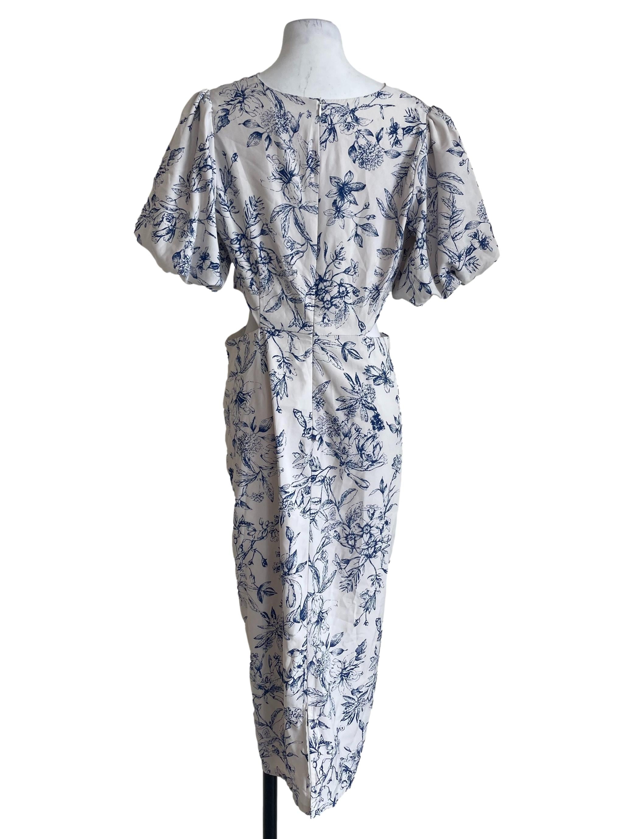 White With Blue Floral Dress