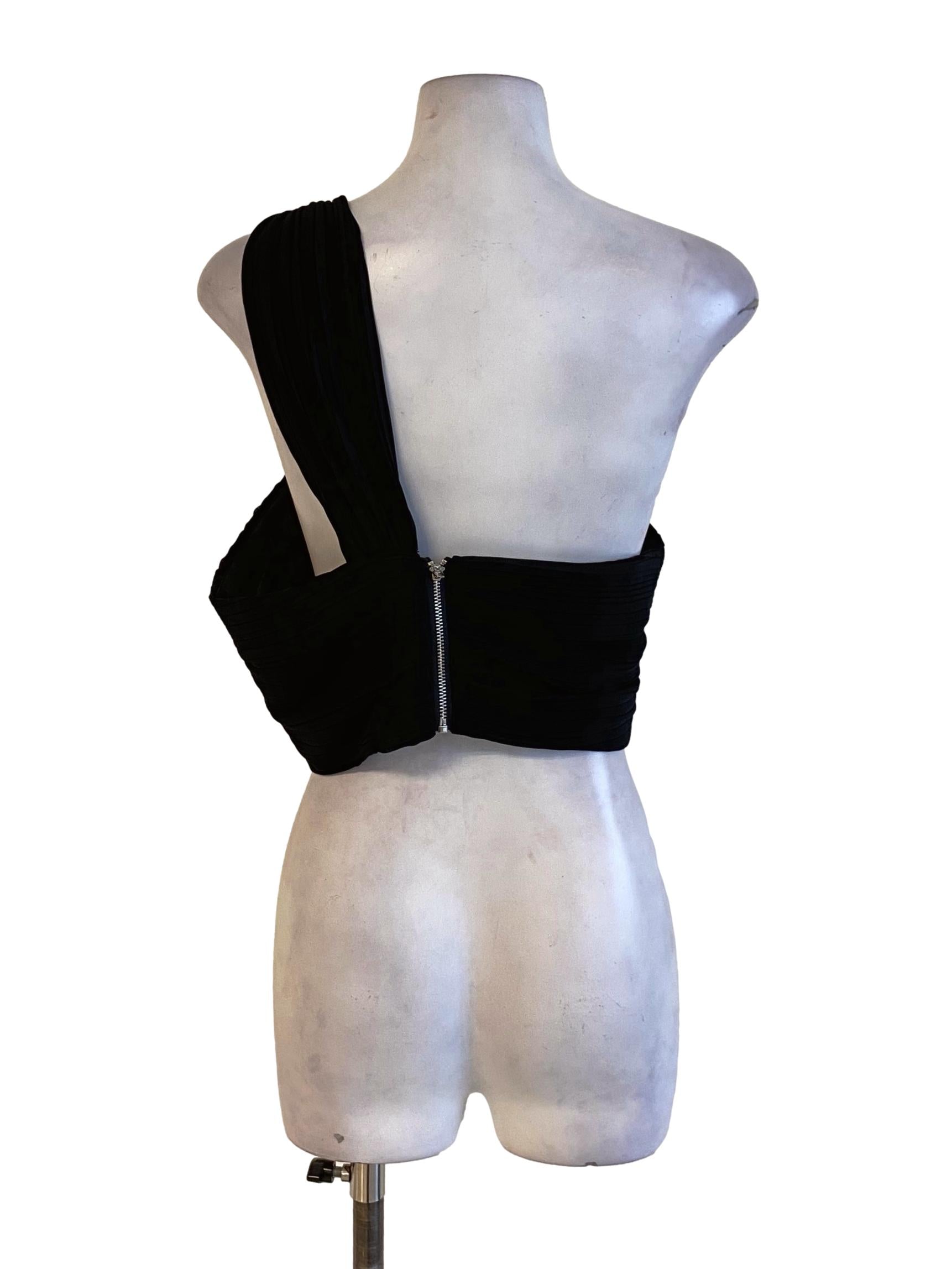Jet Black Casual One Shoulder Cropped Top YHF