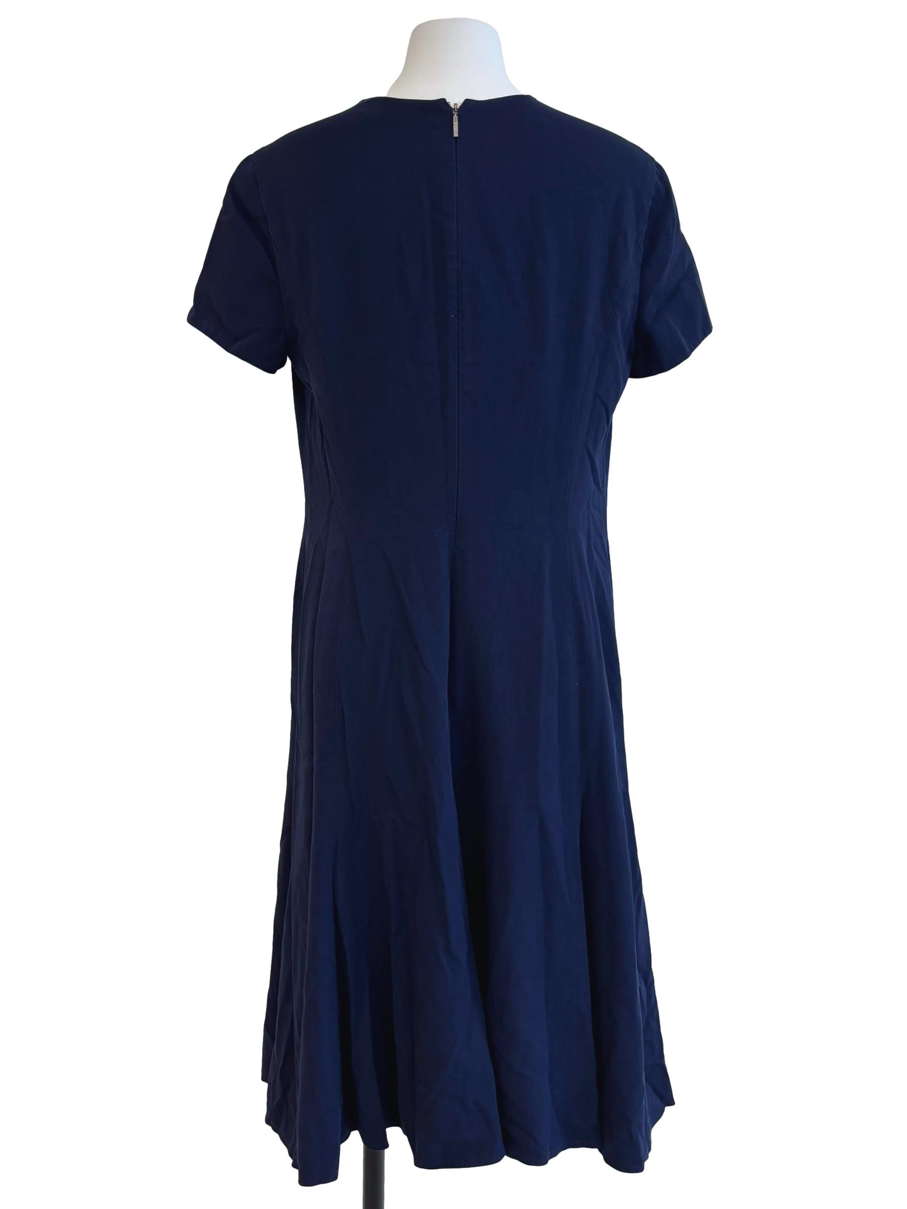 Navy Blue Short Sleeve A-Line Dress