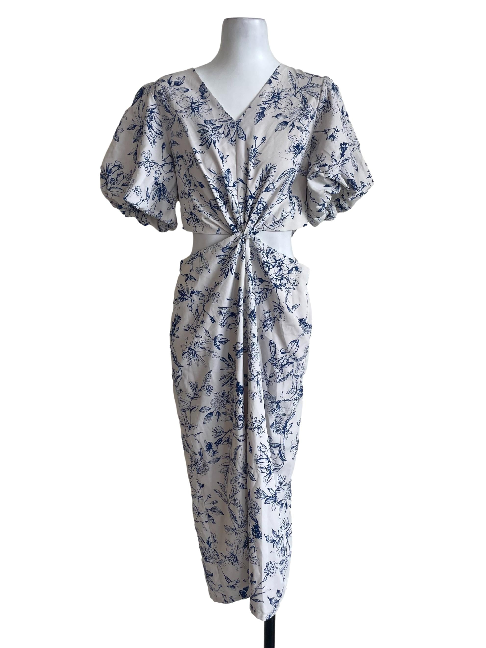 White With Blue Floral Dress