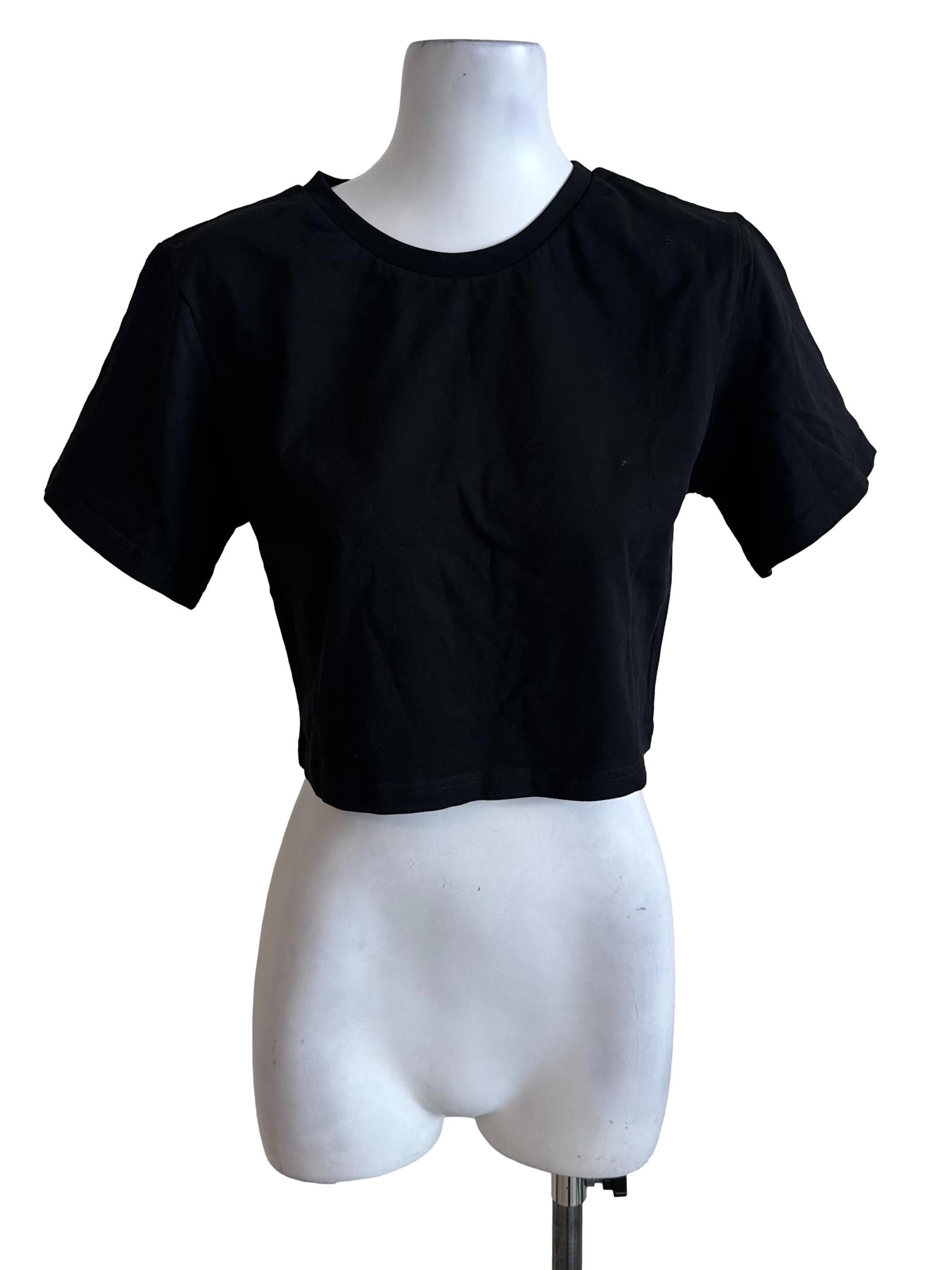 Onyx Black Casual Crop Tee Top