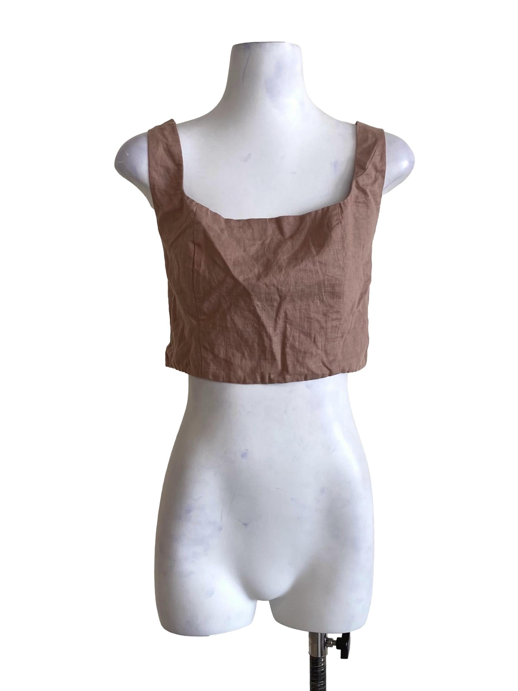Salmon Pink Square Sleeveless Crop Top