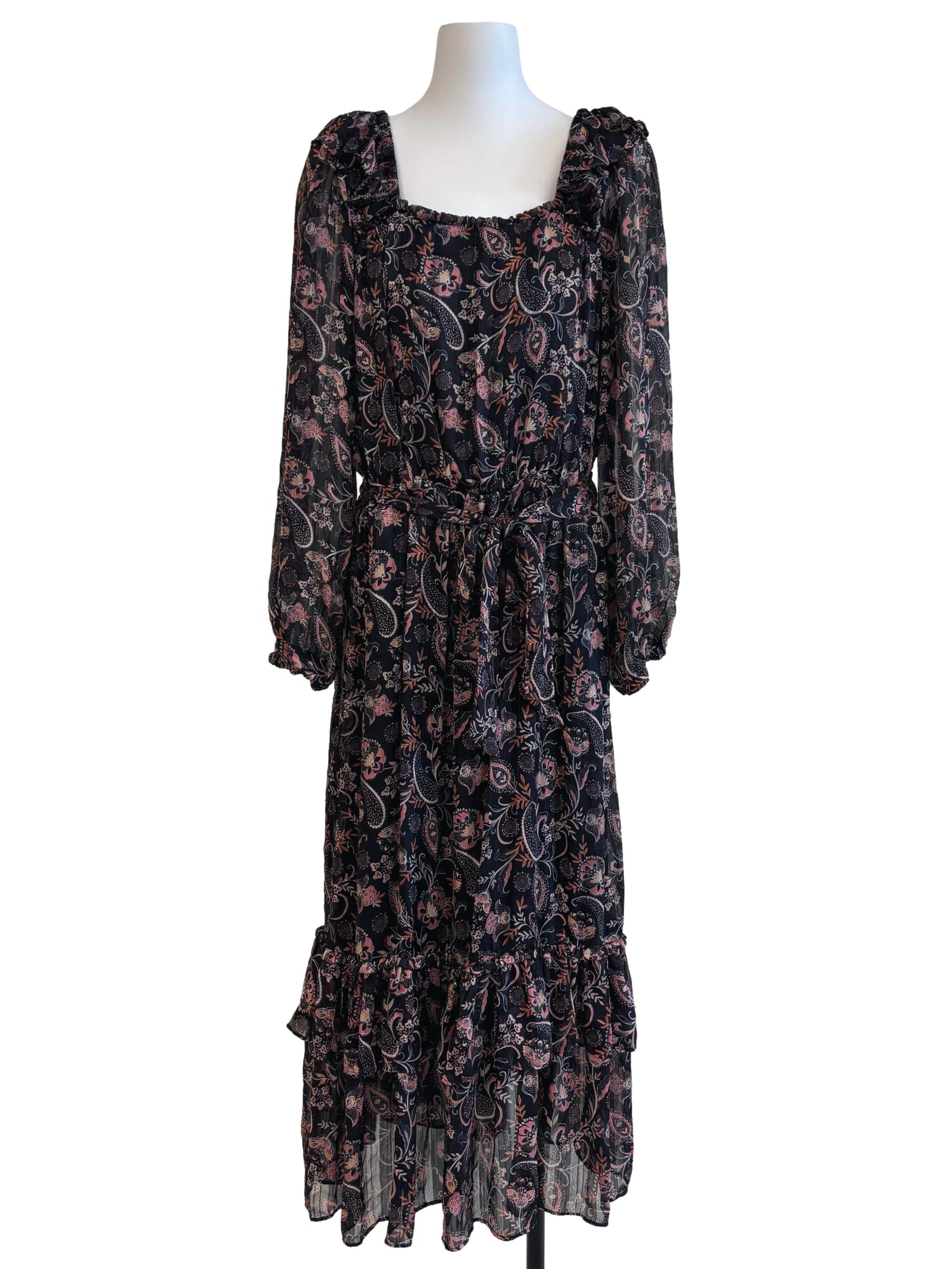 Jet Black Printed Maxi Tier Dress