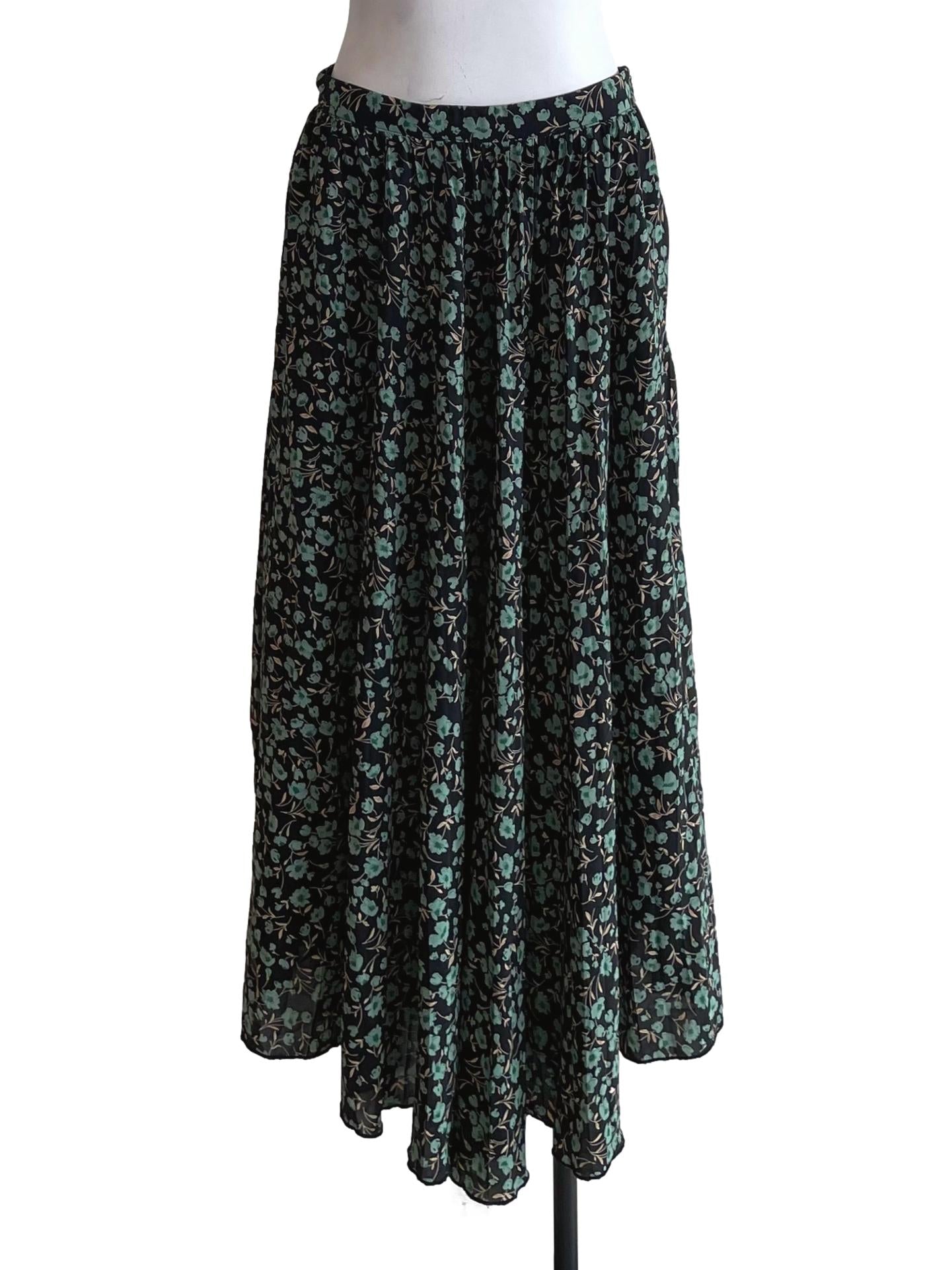 Black & Green Floral Tiered Skirt