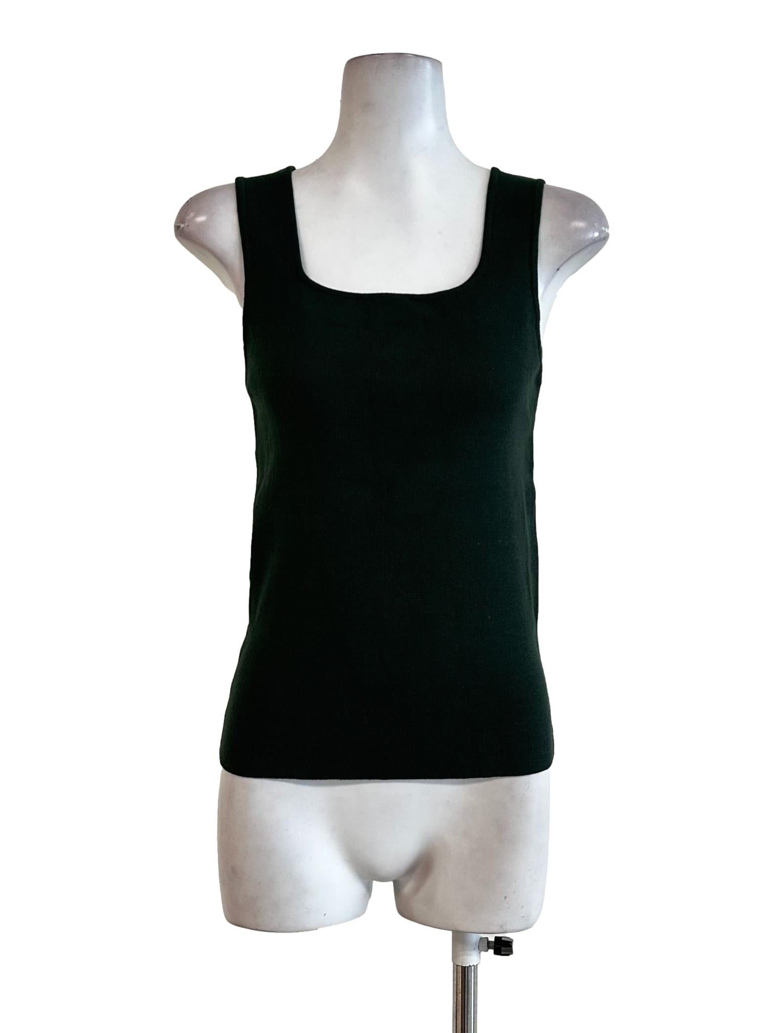 Basil Green Square Neck Sleeveless Top