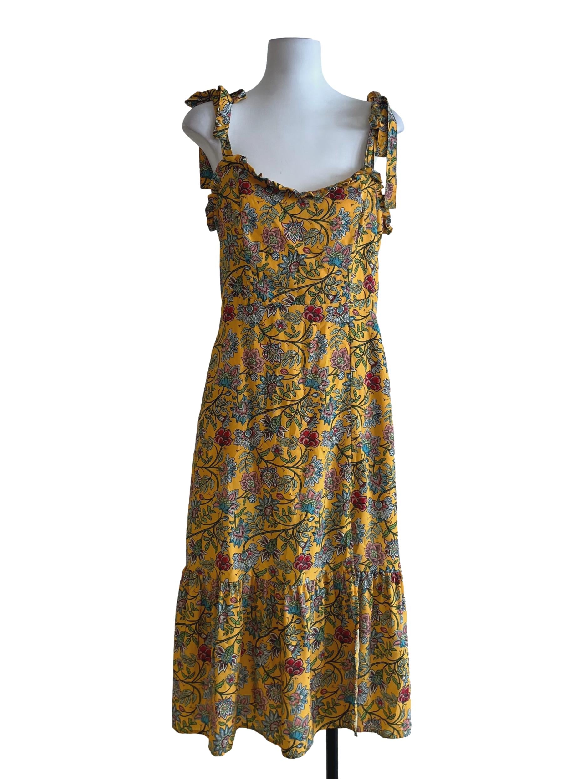 Honey Yellow Floral A-Line Dress