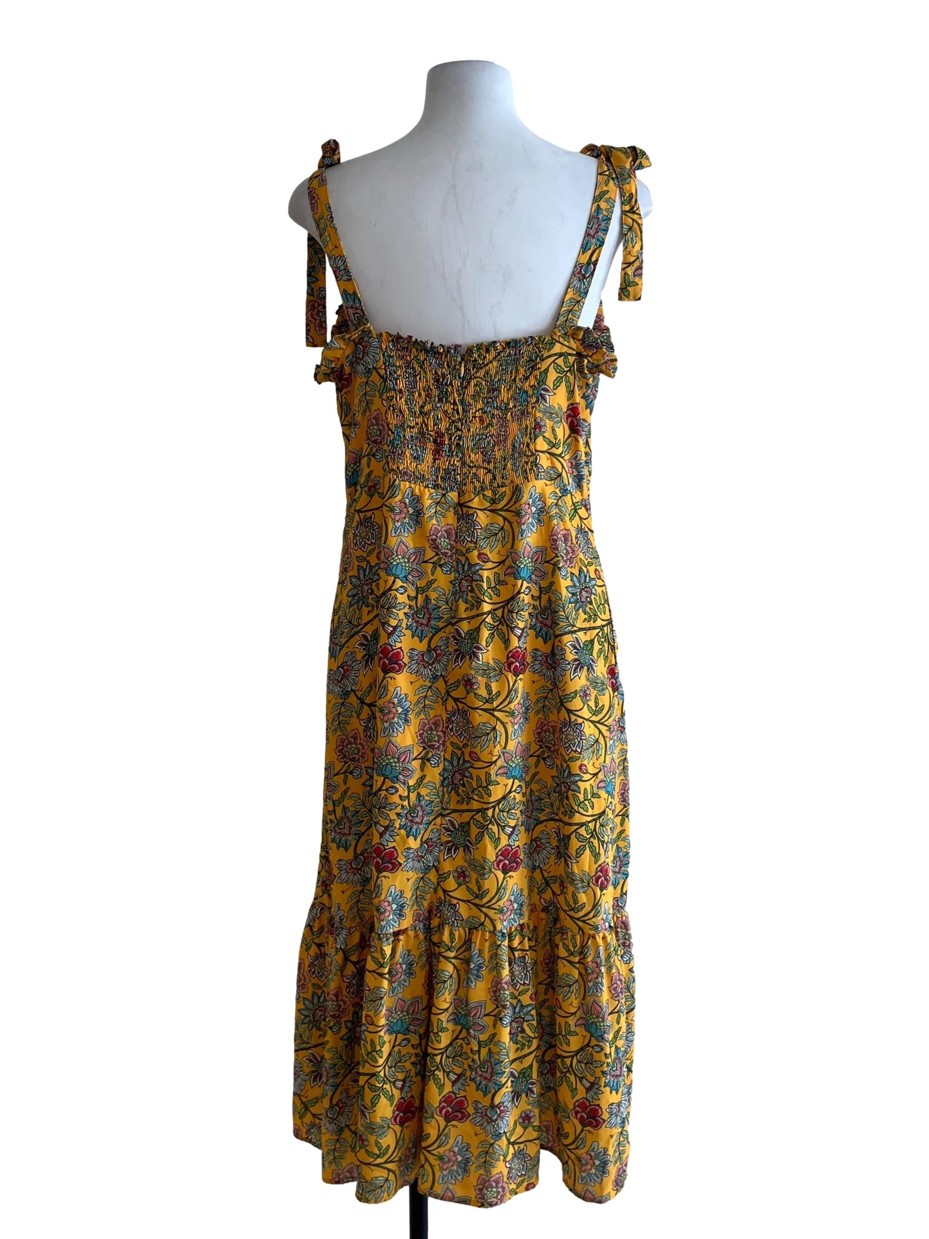 Honey Yellow Floral A-Line Dress
