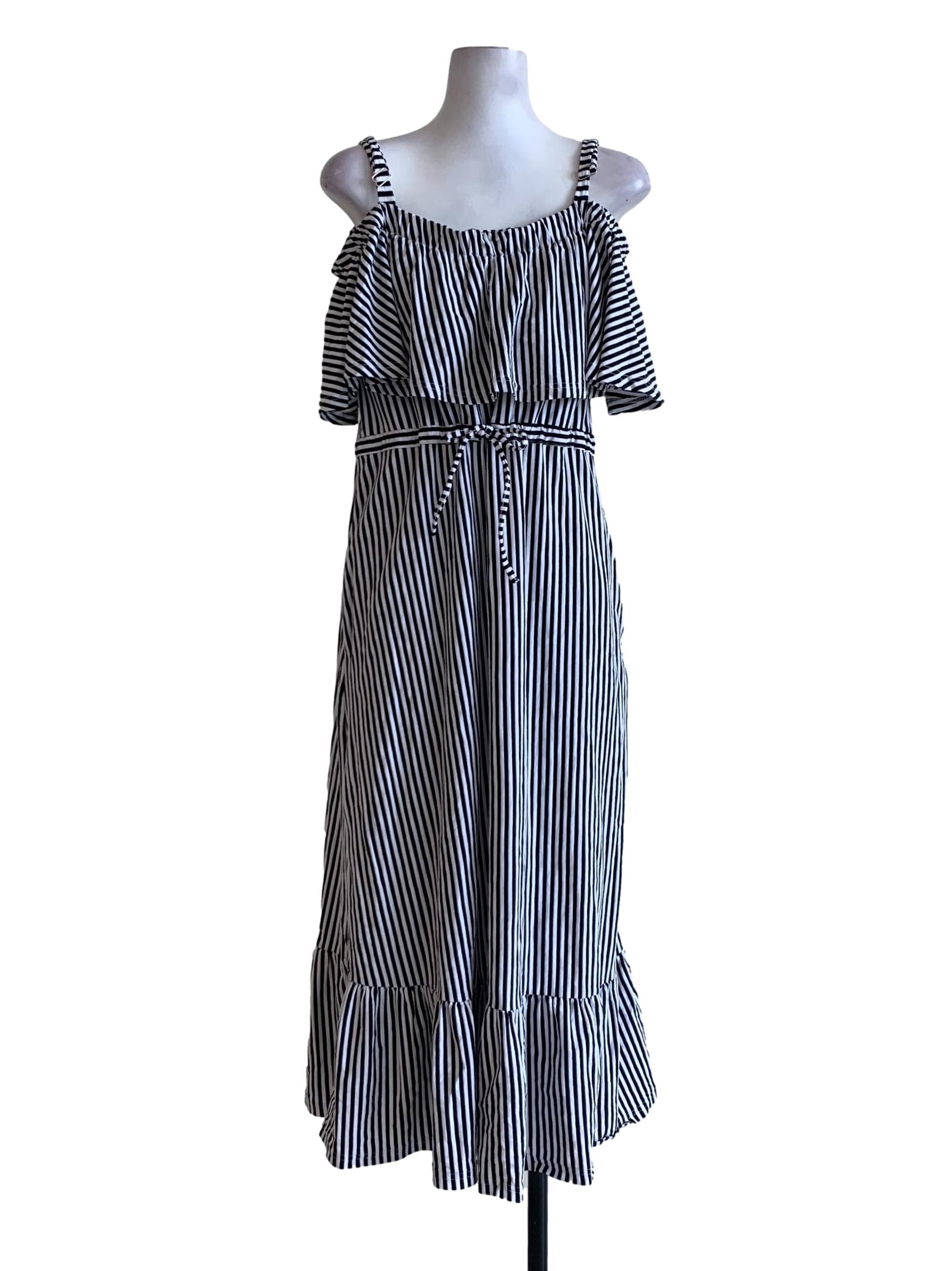 Black Stripes Flare Bust Nursing-Friendly Dress