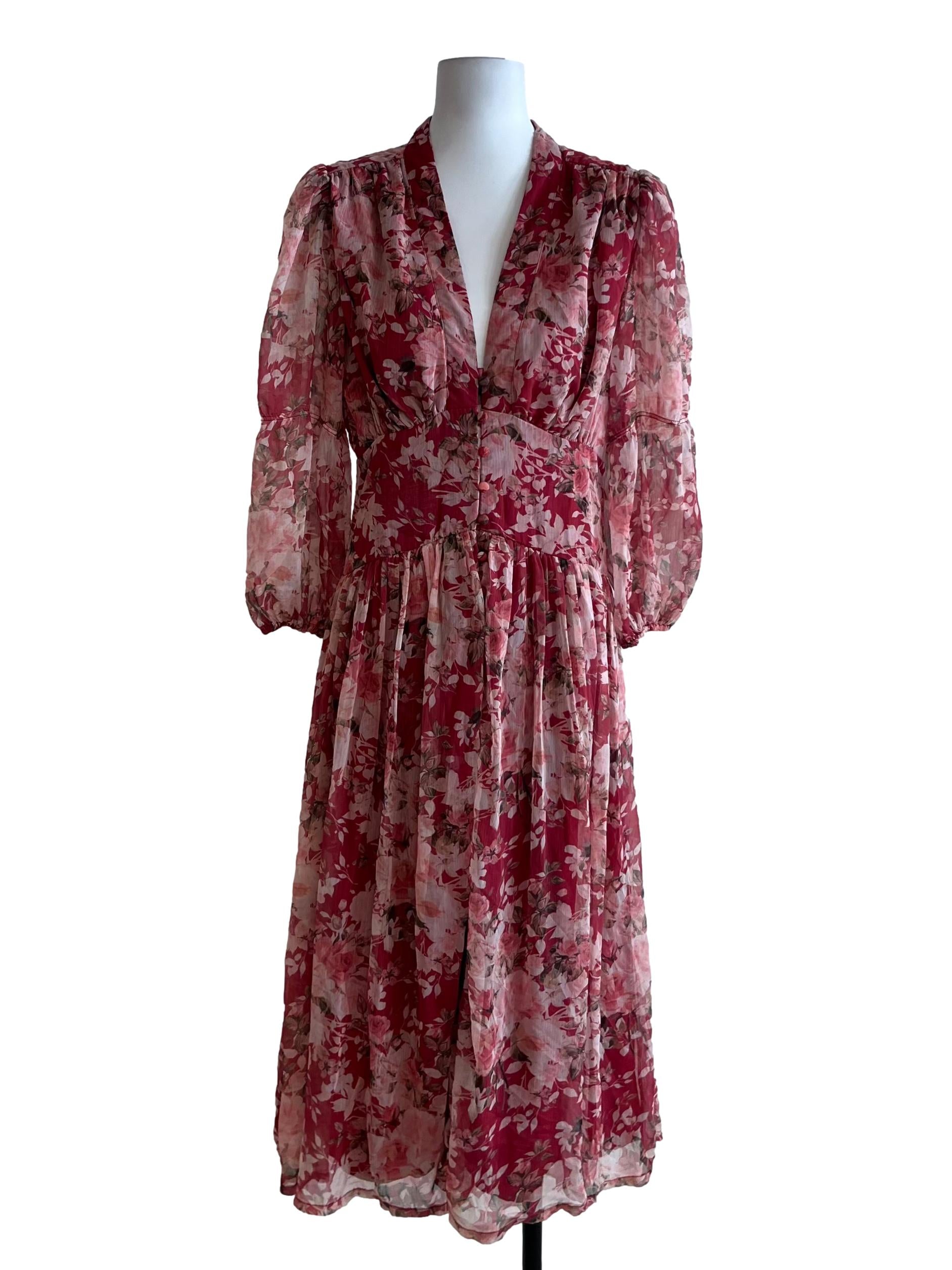 Brick Red Floral Empire Dress