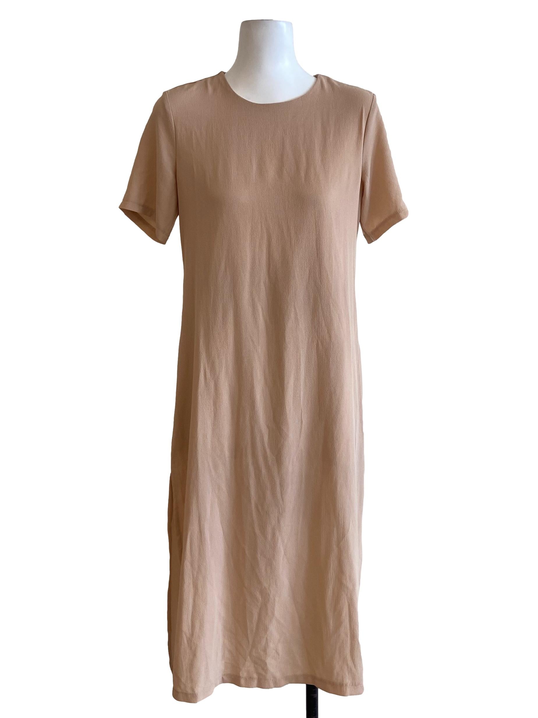 Salmon Side Slit Slip Dress