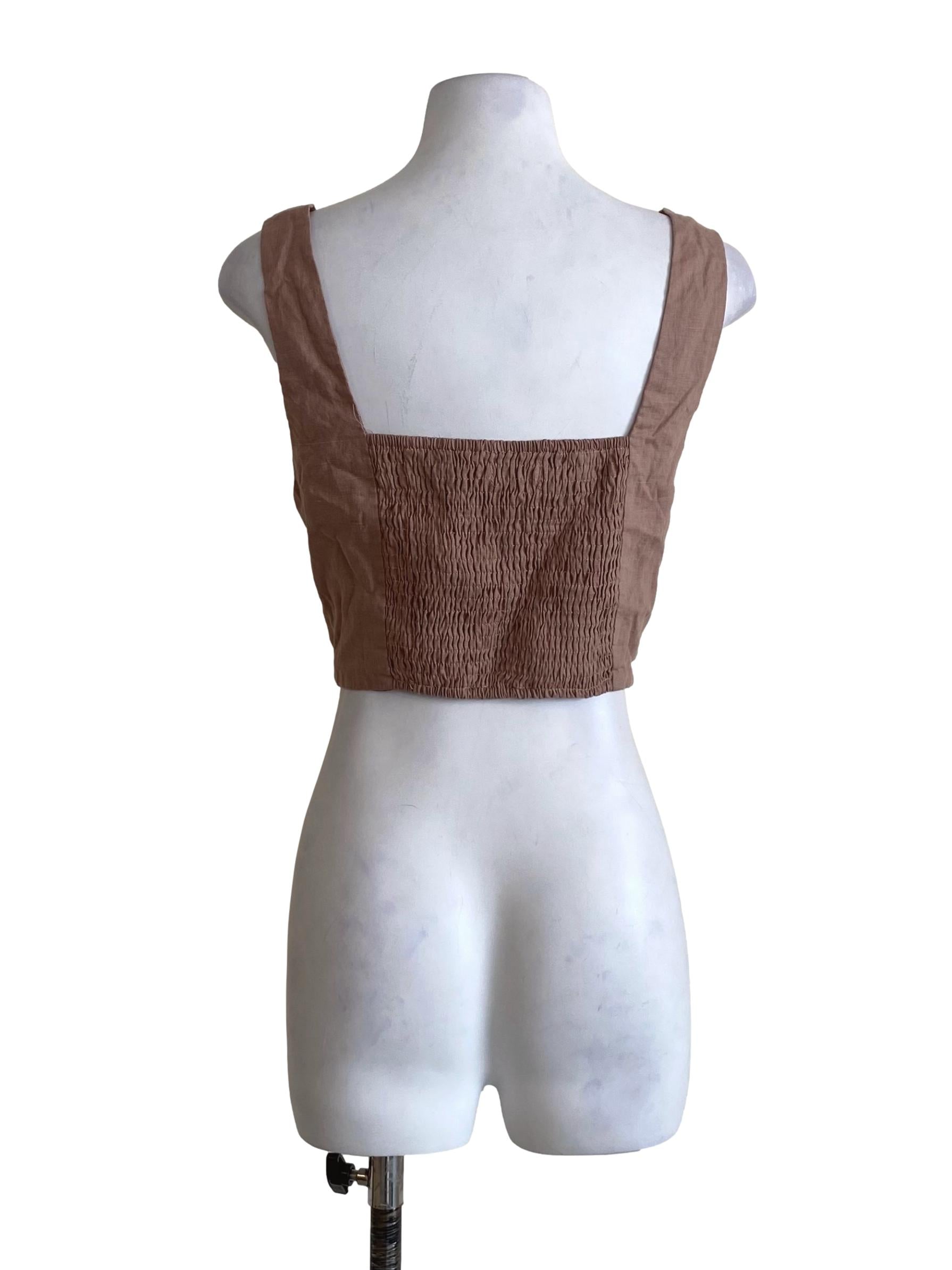 Salmon Pink Square Sleeveless Crop Top