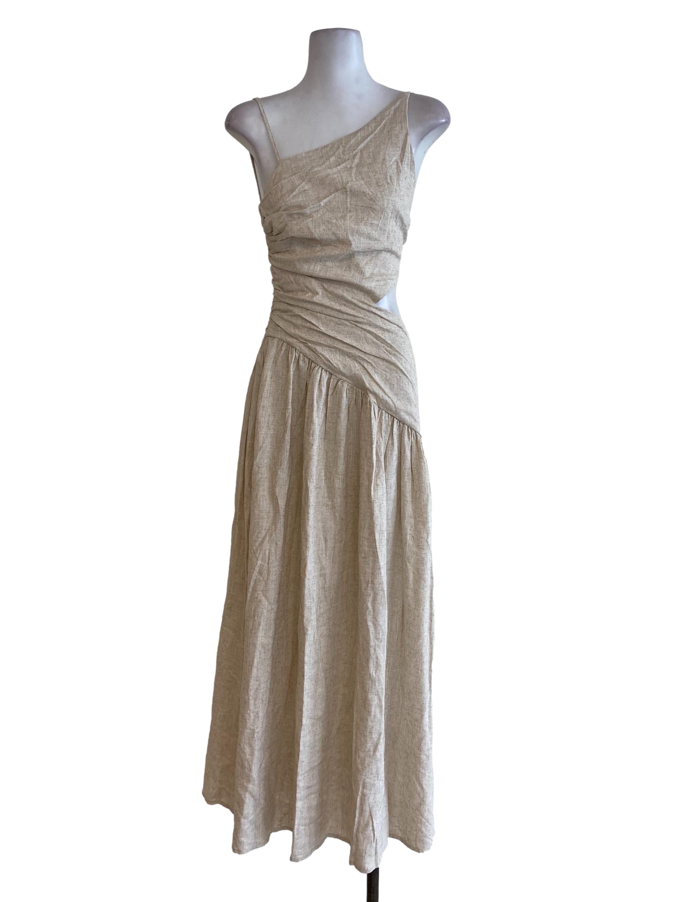 Beige Lined Blouson Dress