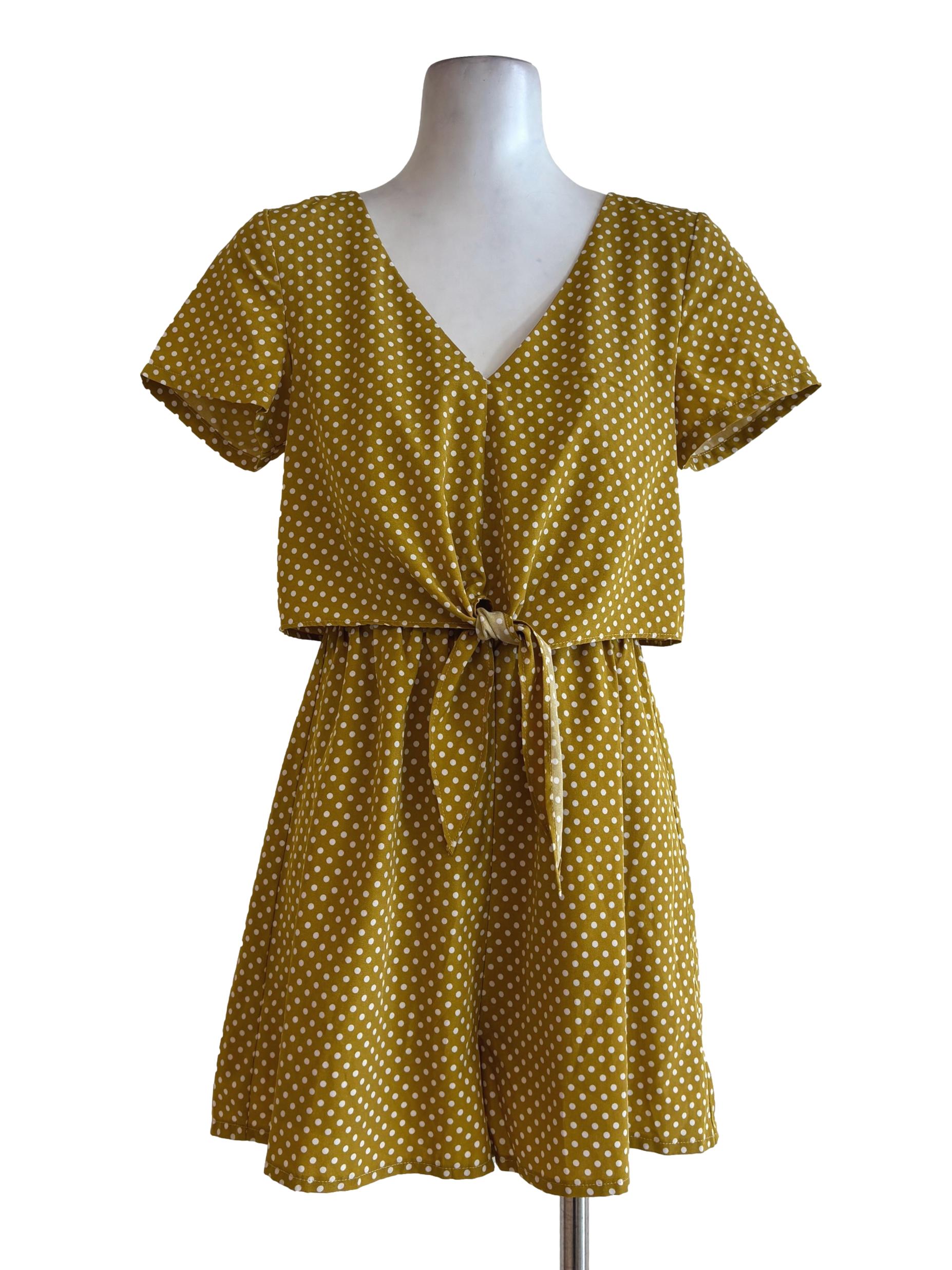 Mustard Green Polka Dot Rompers