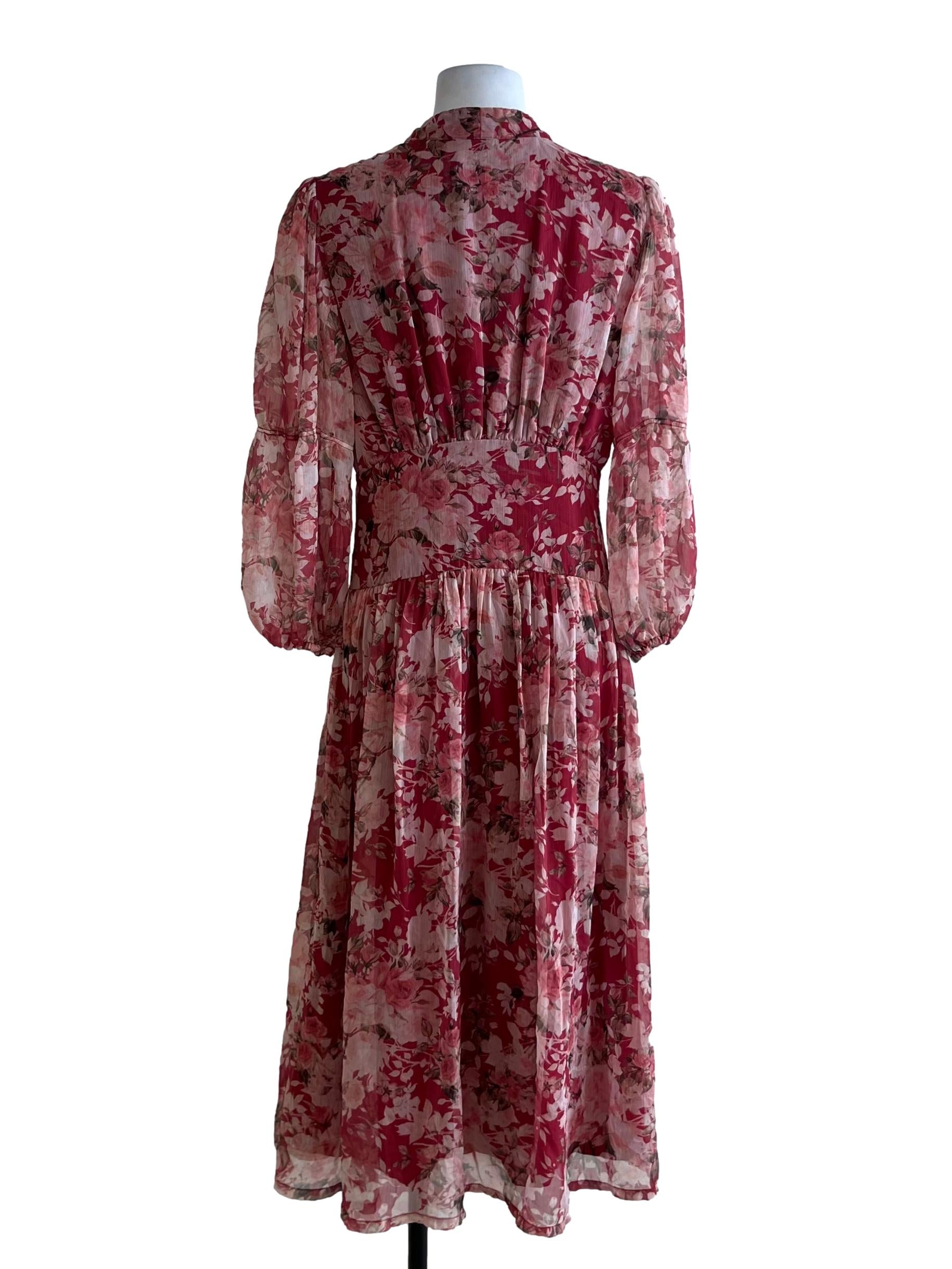 Brick Red Floral Empire Dress