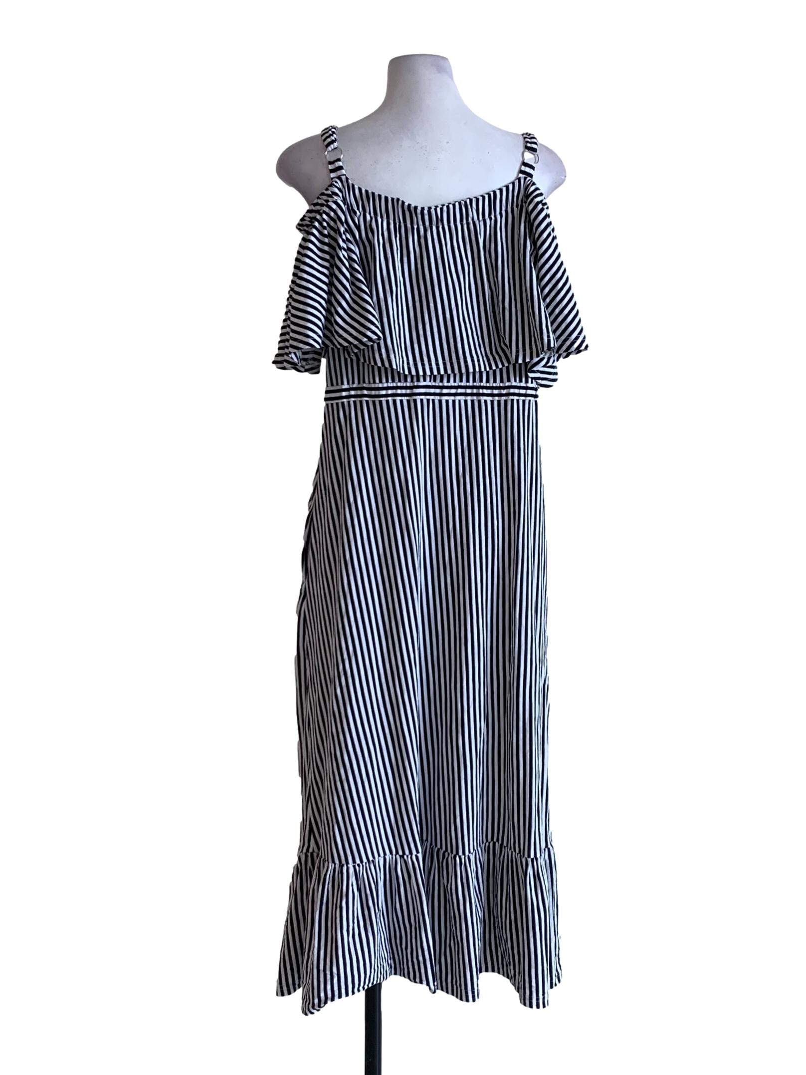 Black Stripes Flare Bust Nursing-Friendly Dress